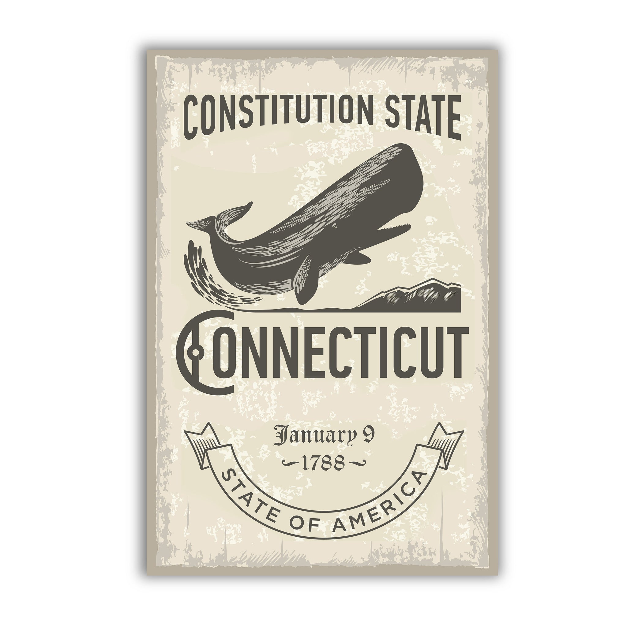 Connecticut State Symbol Poster, Connecticut State Poster Print, Connecticut State Emblem Poster, Retro Travel Poster, Home, Office Wall Art