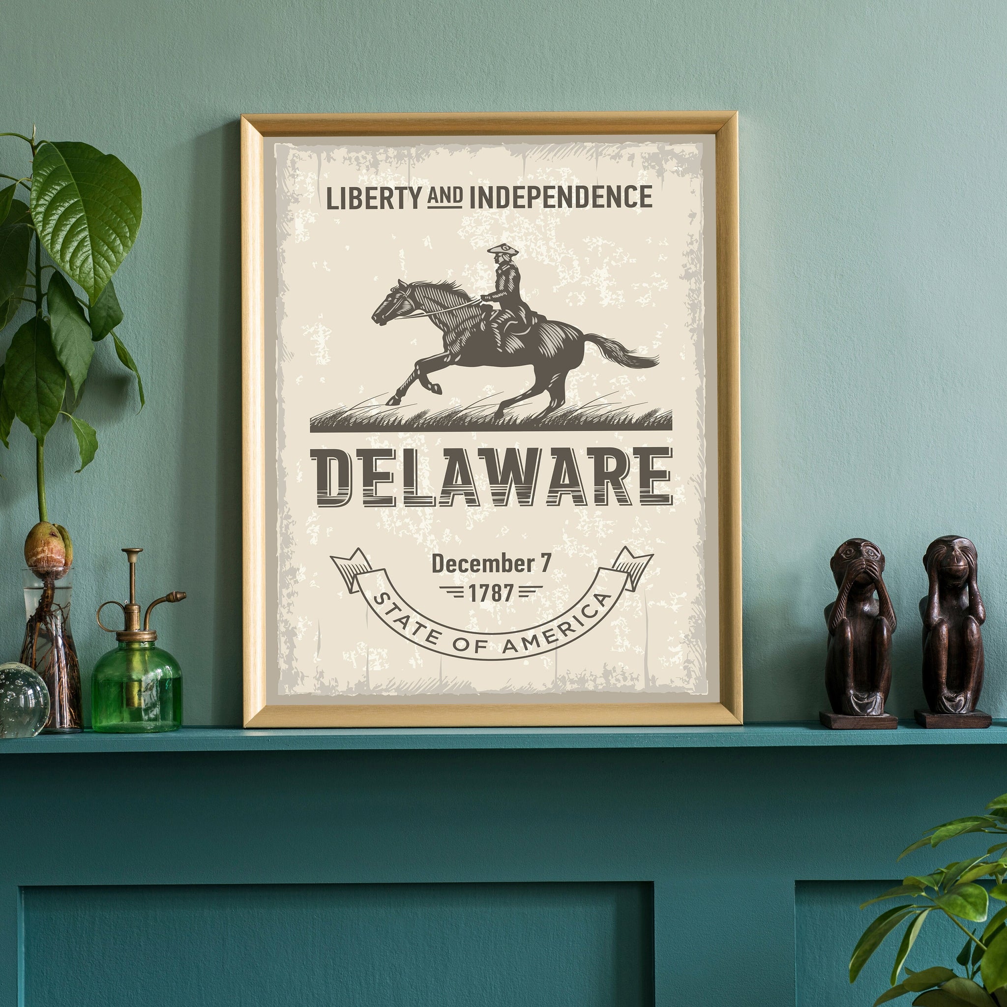 Delaware State Symbol Poster, Florida State Poster Print, Delaware State Emblem Poster, Retro Travel State Poster, Home and Office Wall Art