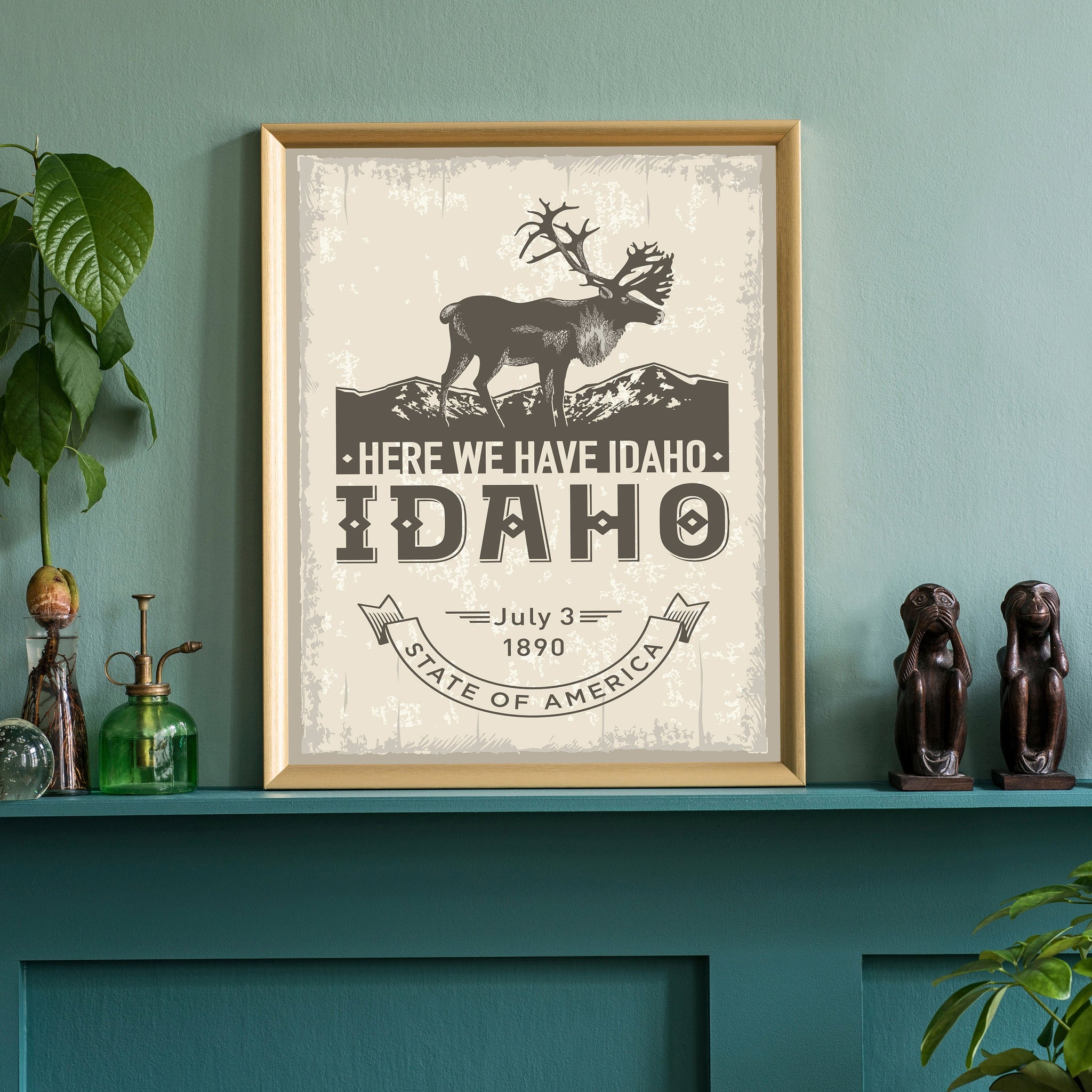 Idaho State Symbol Poster, Idaho State Poster Print, Idaho State Emblem Poster, Retro Travel State Poster, Home and Office Wall Art