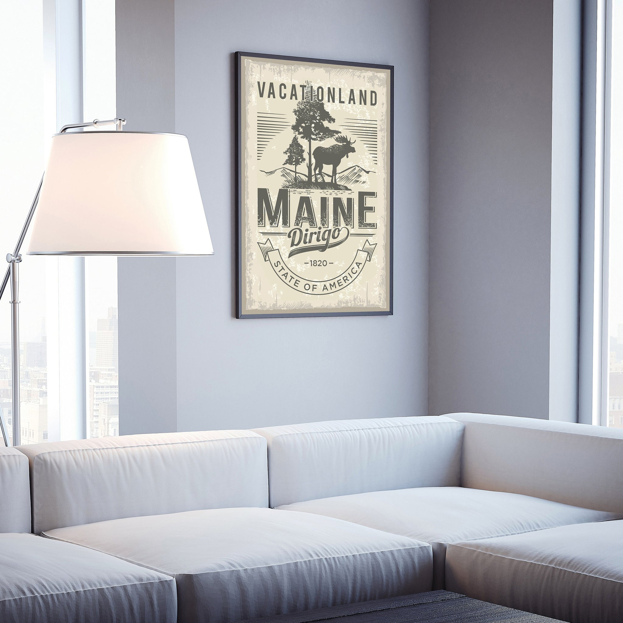 Maine State Symbol Poster, Maine State Poster Print, Maine State Emblem Poster, Retro Travel State Poster, Home and Office Wall Art