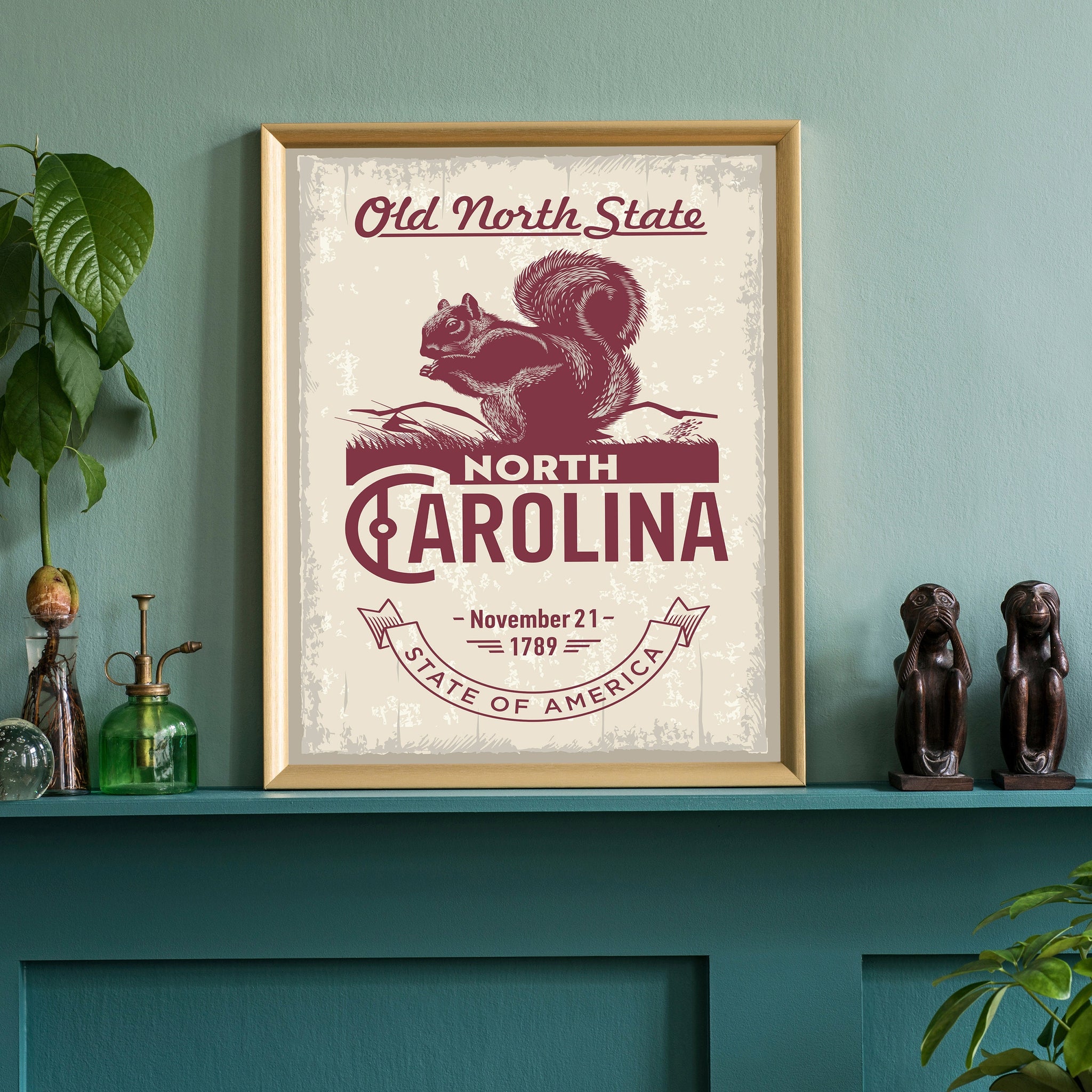 North Carolina State Symbol Poster, State Poster Print, North Carolina State Emblem Poster, Retro Travel State Poster, Home, Office Wall Art