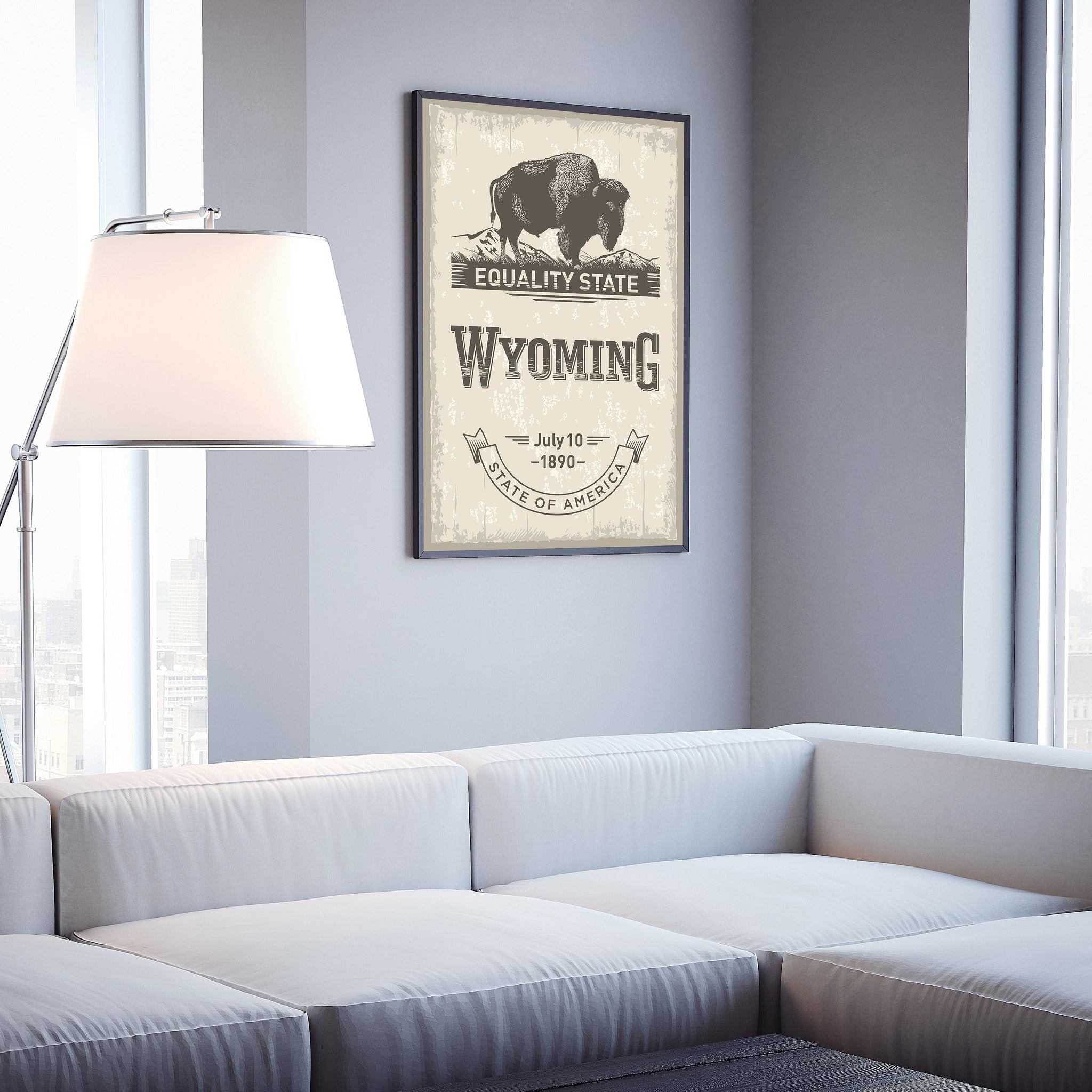 Wyoming State Symbol Poster, Wyoming Poster Print, Wyoming State Emblem Poster, Retro Travel State Poster, Home and Office Wall Art