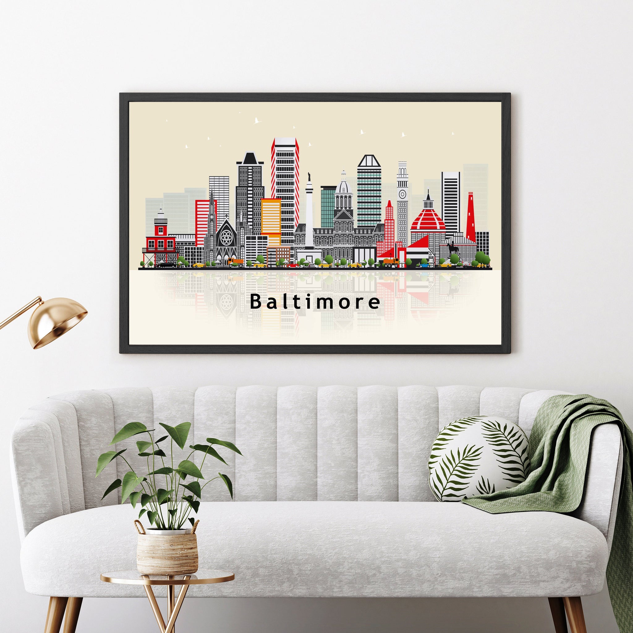 BALTIMORE MARYLAND Illustration skyline poster, Maryland modern skyline cityscape poster, Landmark home wall art print, Office decoration