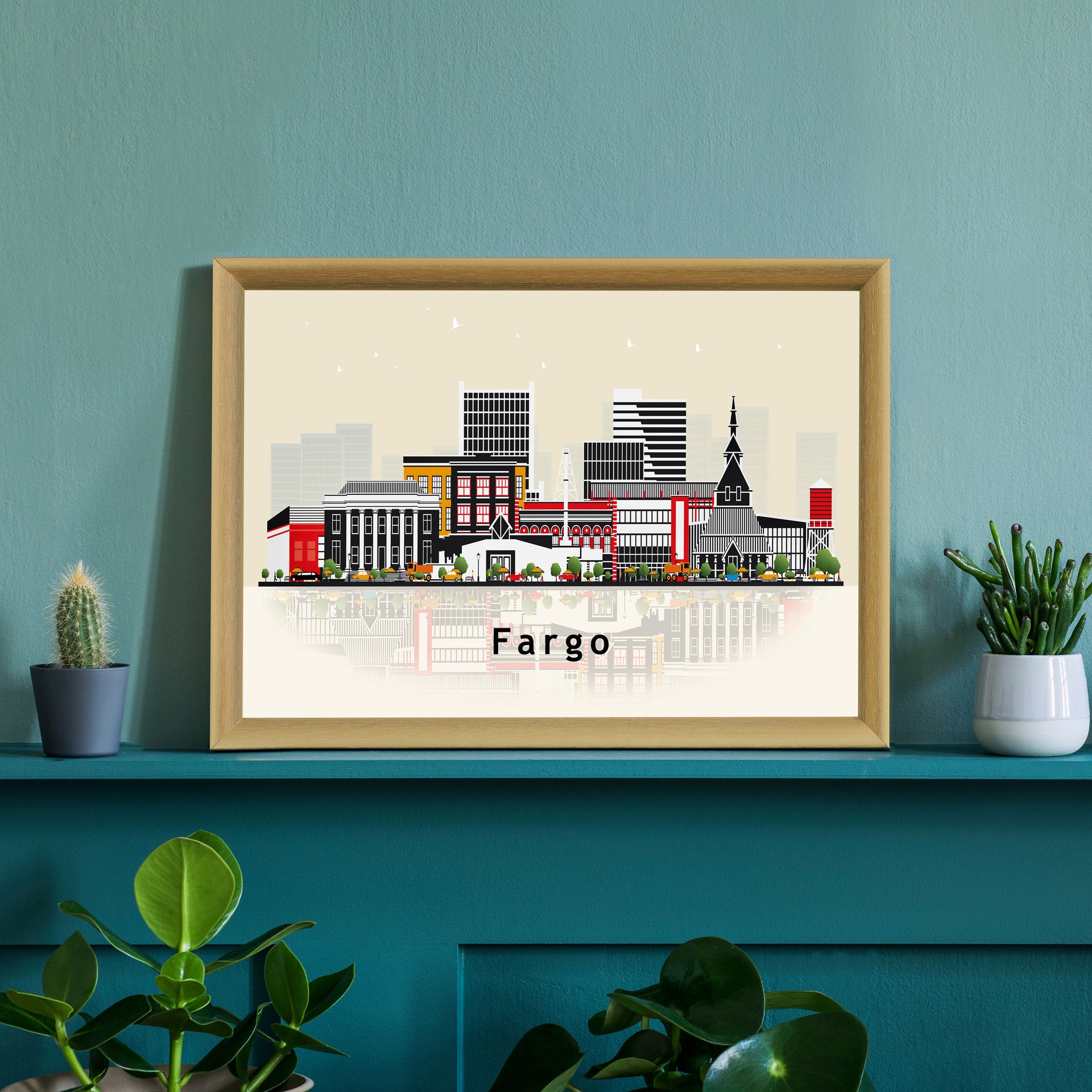 FARGO NORTH DAKOTA Illustration skyline poster, Texas state modern skyline cityscape poster, Landmark art print, Home wall decoration