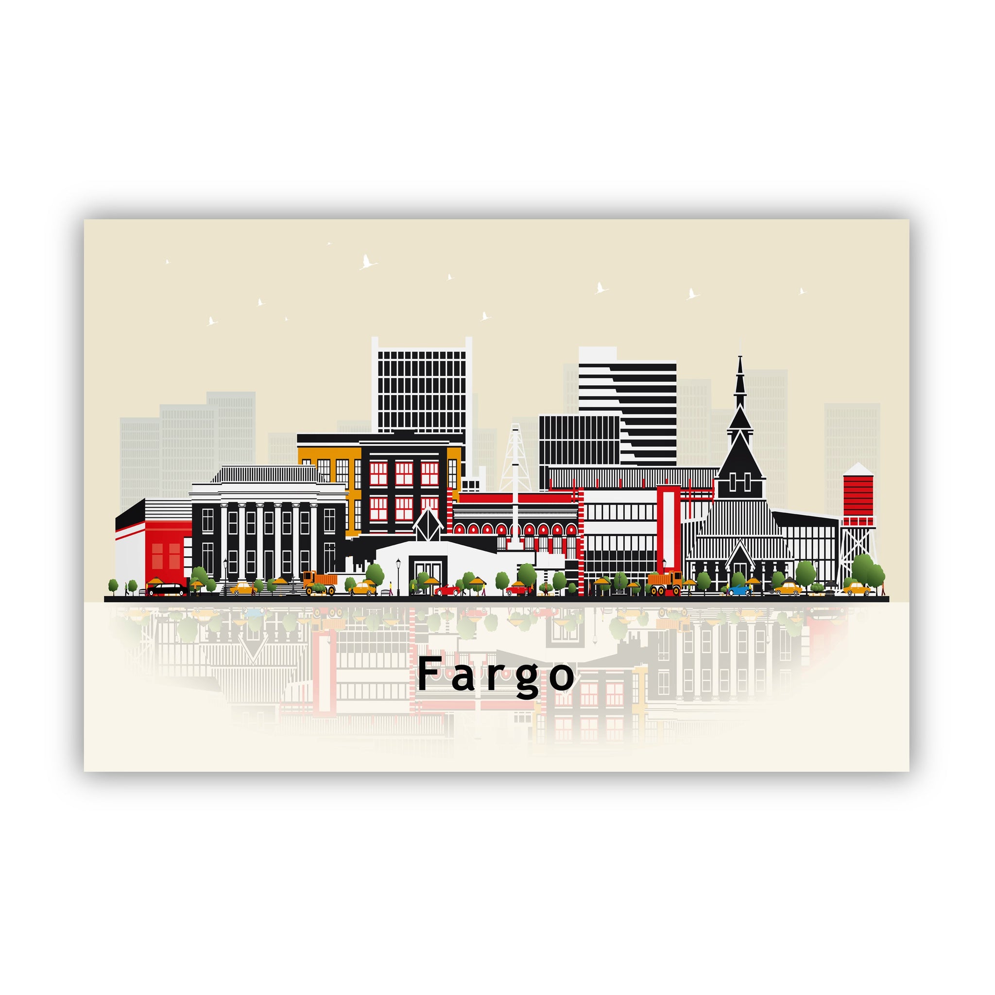 FARGO NORTH DAKOTA Illustration skyline poster, Texas state modern skyline cityscape poster, Landmark art print, Home wall decoration