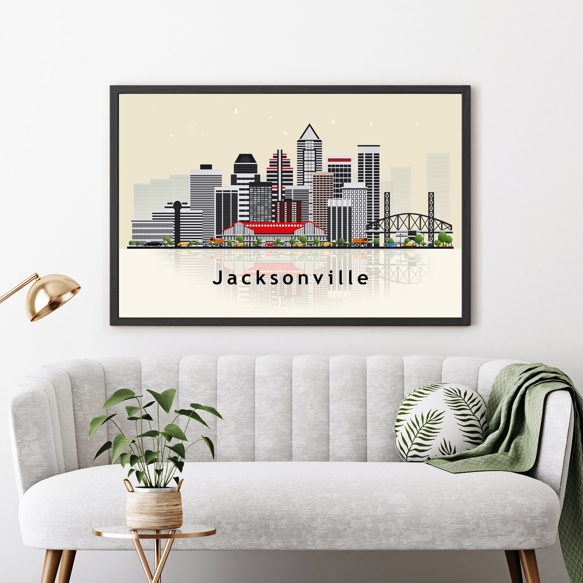 JACKSONVILLE FLORIDA Illustration skyline poster, Florida state modern skyline cityscape poster, Landmark home wall decoration poster