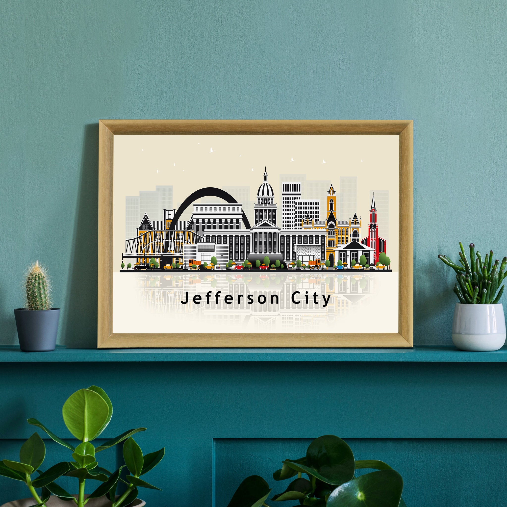 JEFFERSON CITY MISSOURI Illustration skyline poster, Missouri state modern skyline cityscape poster, Landmark home wall decoration poster