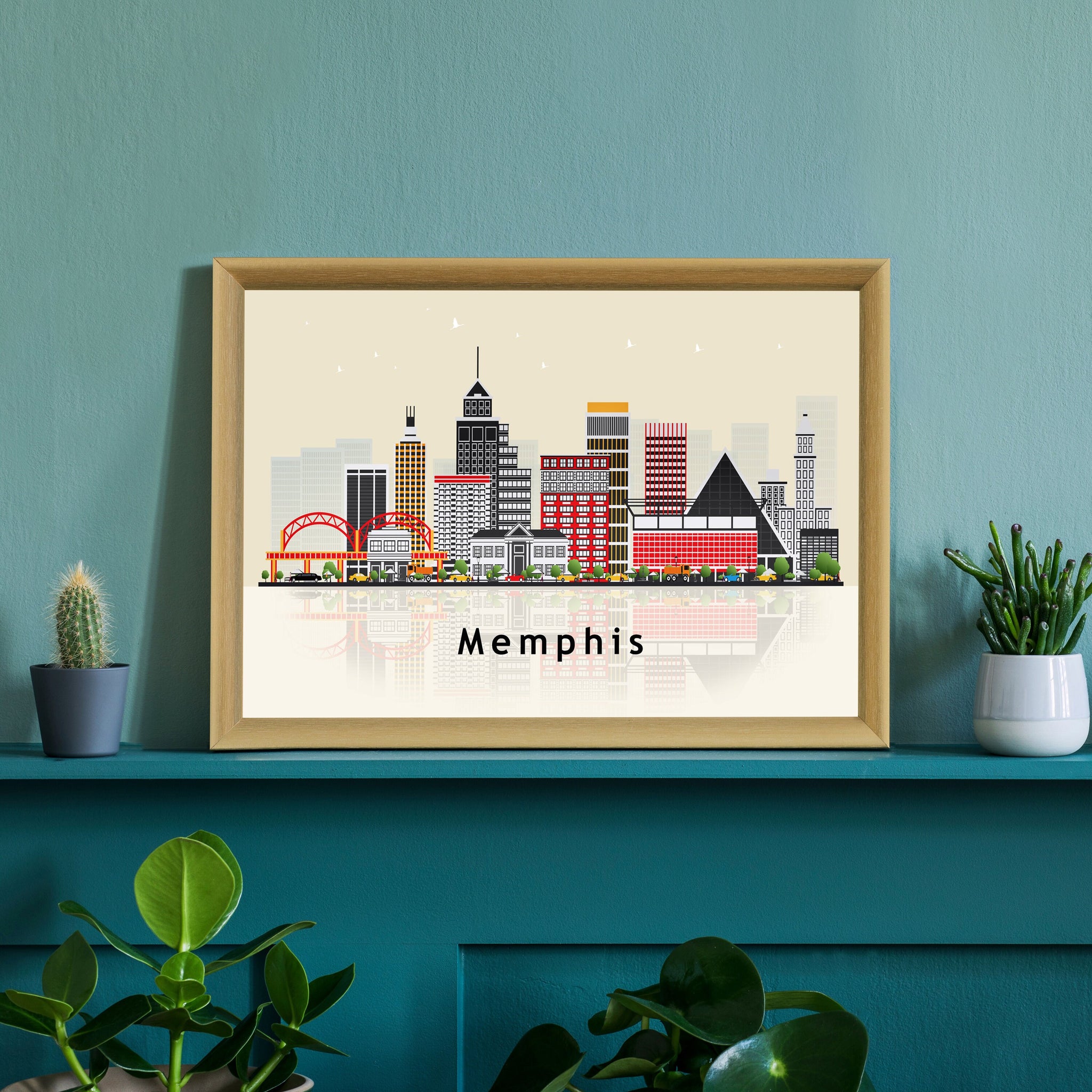 MEMPHIS TENNESSEE Illustration skyline poster, Memphis state modern skyline cityscape poster print, Landmark home wall art decoration poster