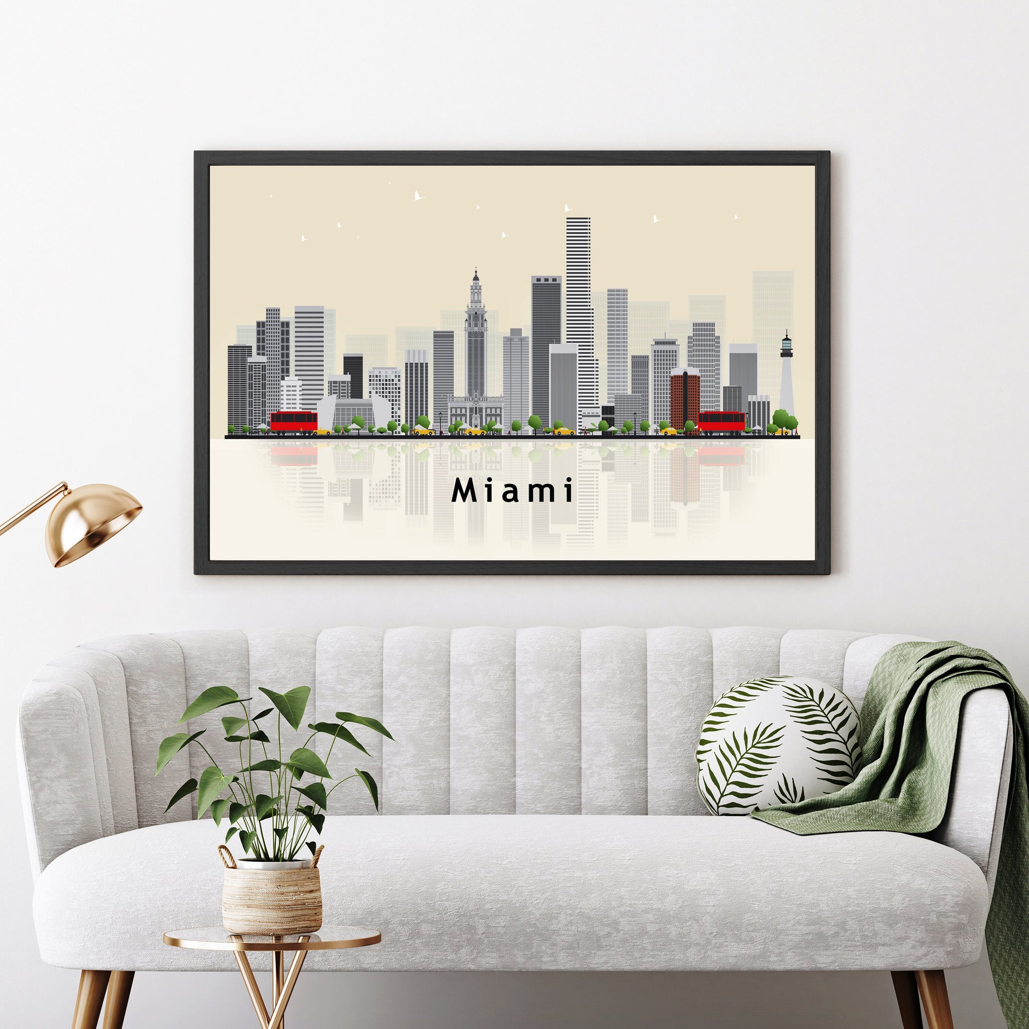 MIAMI FLORIDA Illustration skyline poster, Florida state modern skyline cityscape poster print, Landmark home wall art decoration poster