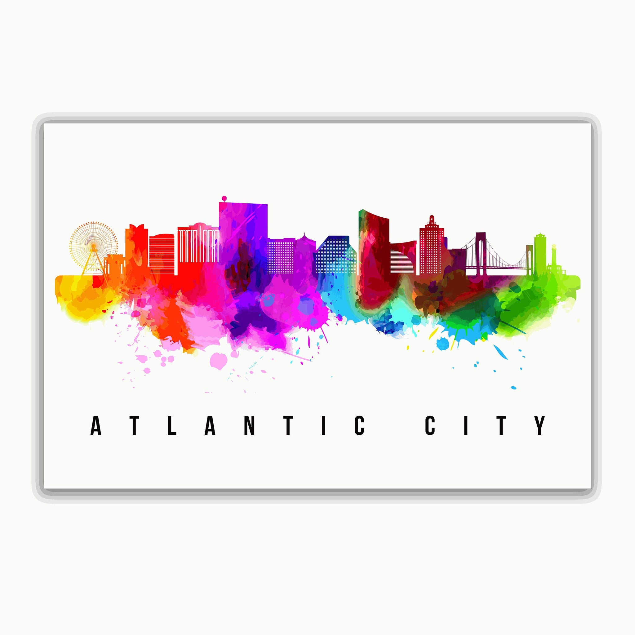 Atlantic City - New Jersey Skyline Poster, Cityscape Painting, Atlantic City Poster, Cityscape and Landmark Print, Home and Office Wall Art