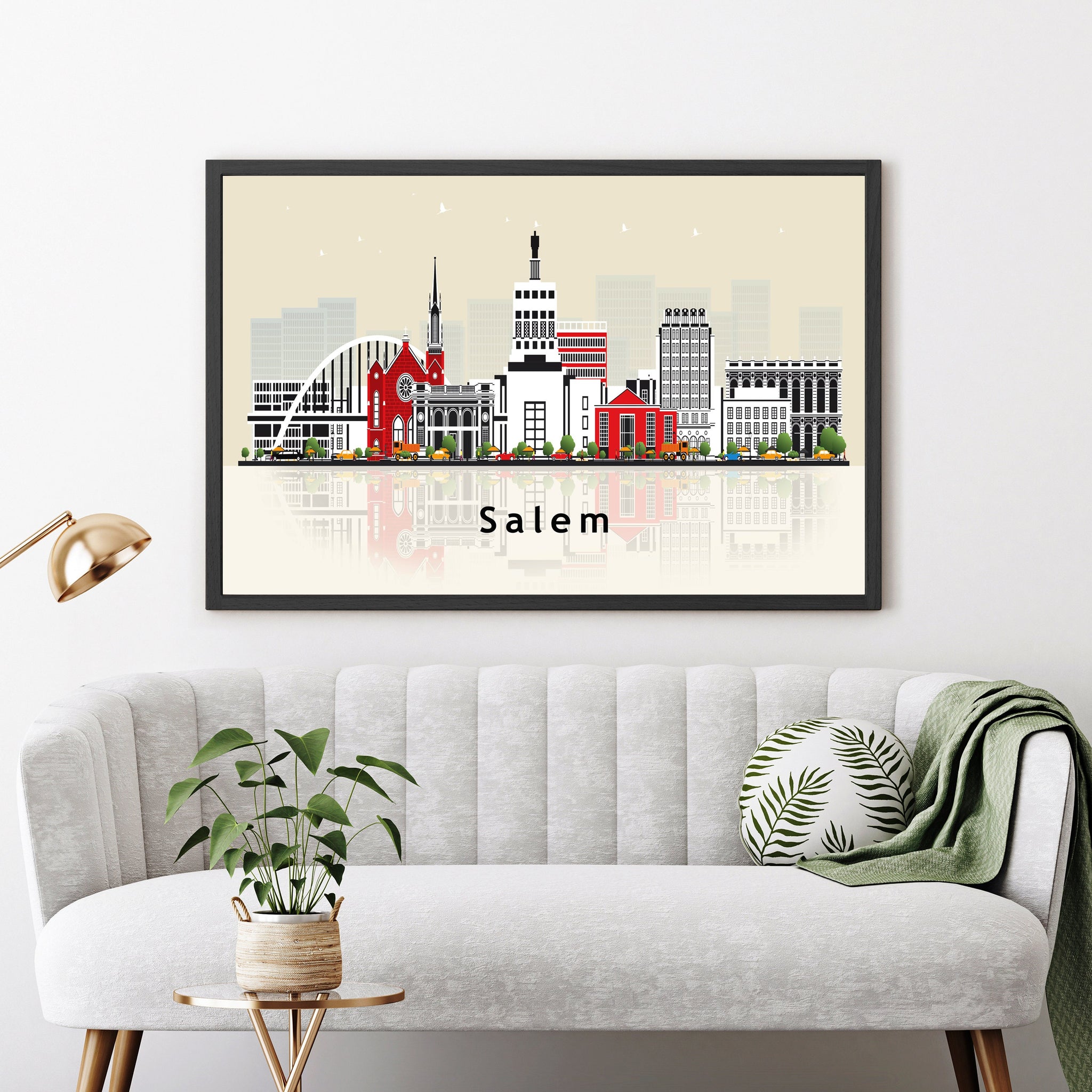 SALEM OREGON Illustration skyline poster, Minnesota modern skyline cityscape poster print, Landmark map poster, Home wall art