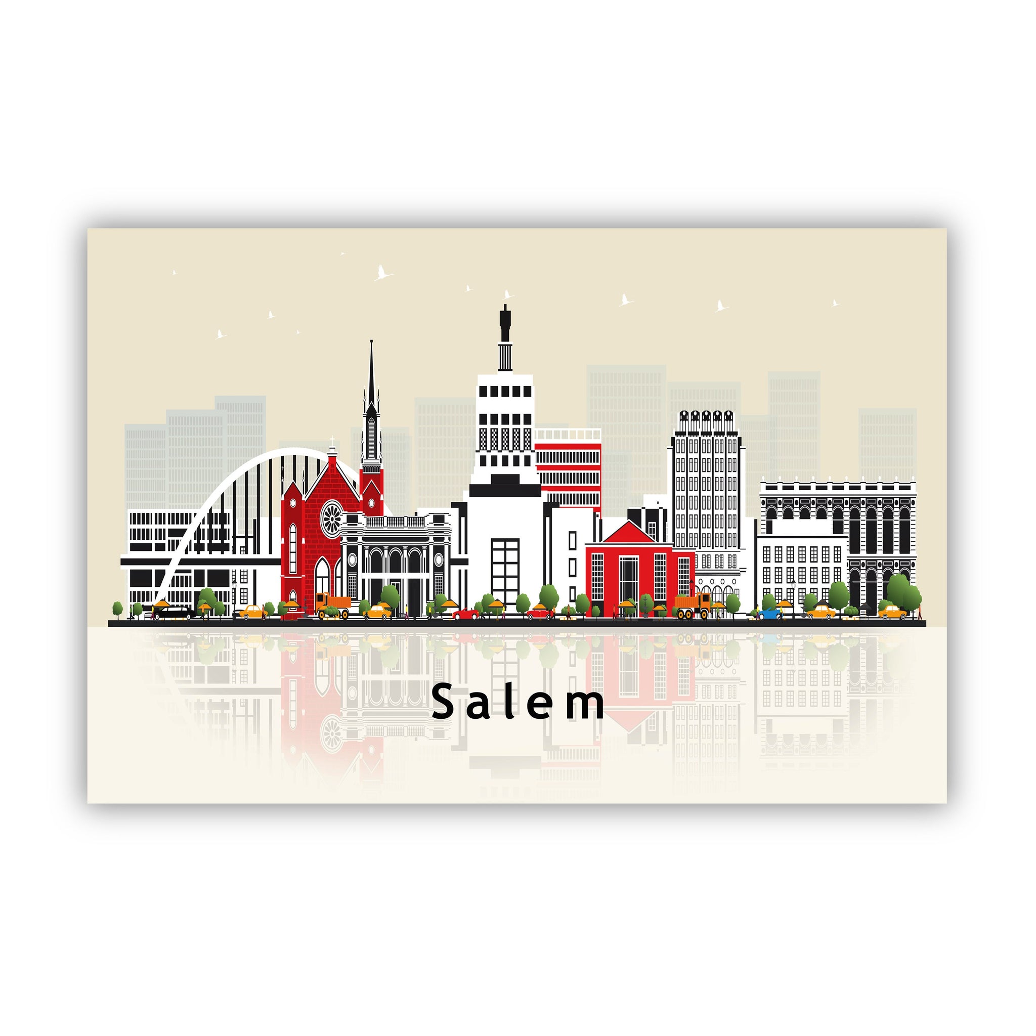 SALEM OREGON Illustration skyline poster, Minnesota modern skyline cityscape poster print, Landmark map poster, Home wall art