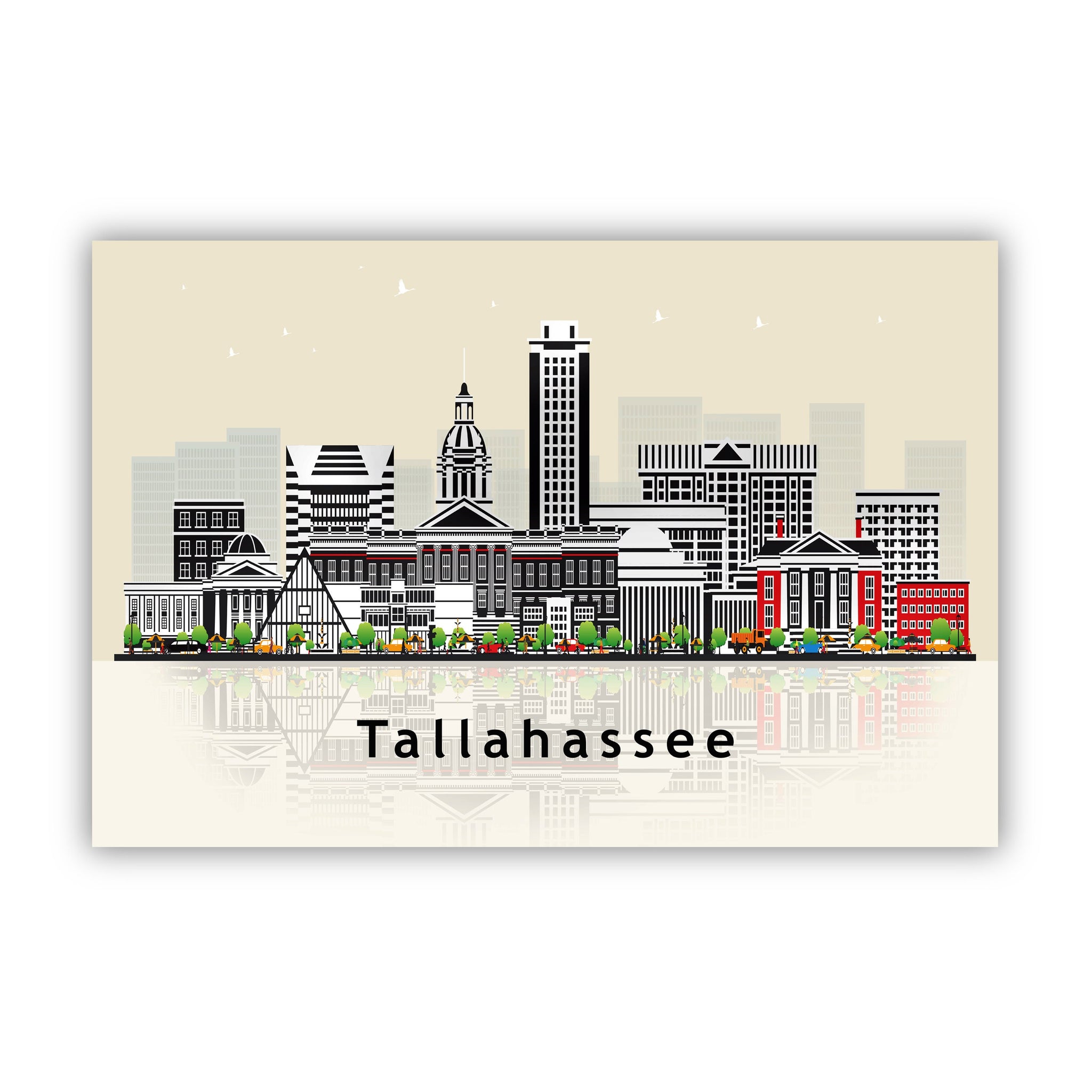 TALLAHASSEE FLORIDA Illustration skyline poster, Florida state modern skyline cityscape poster print, Landmark poster map, Home wall art