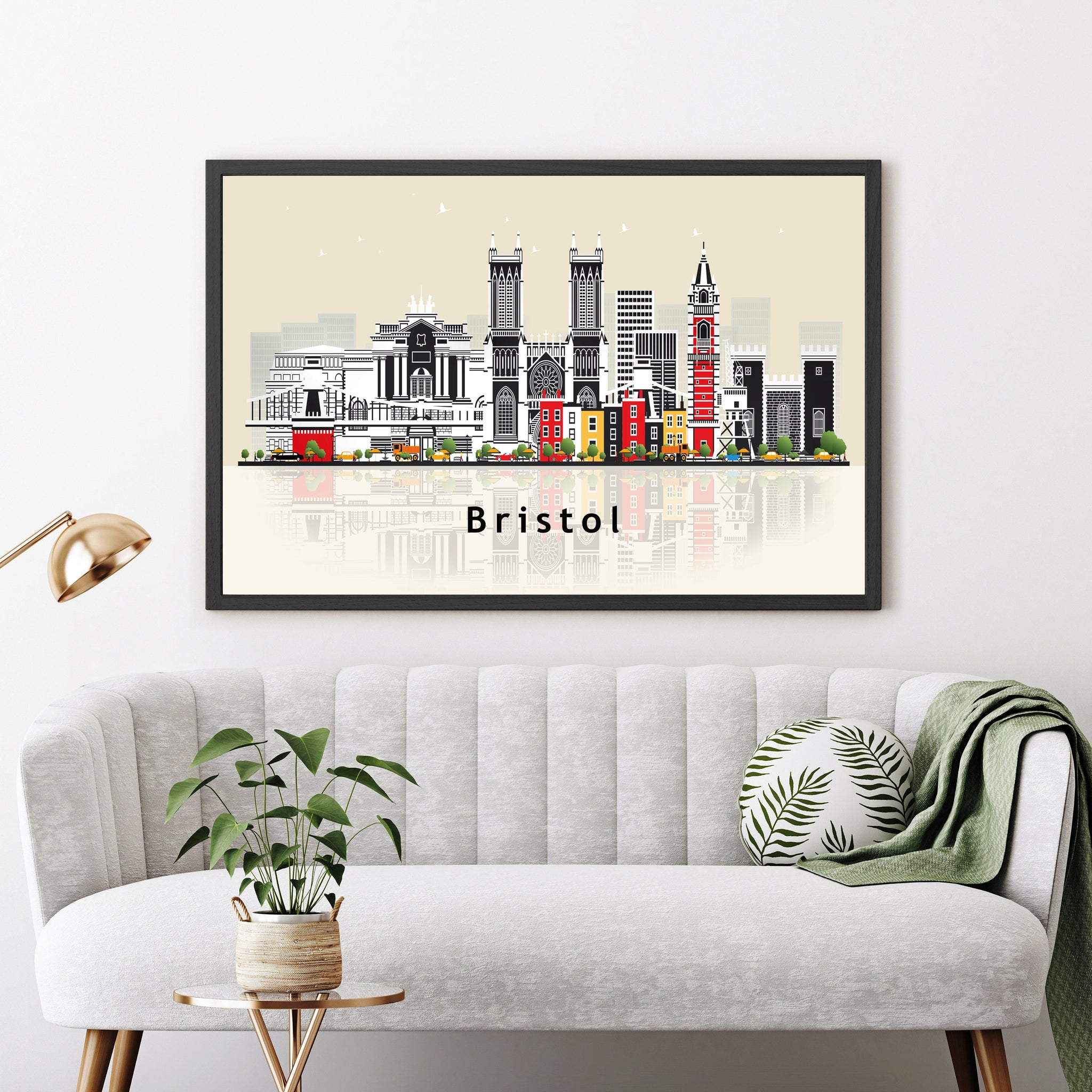 BRISTOL ENGLAND Illustration skyline poster, Bristol modern skyline cityscape poster print, Landmark map poster, Home wall decoration