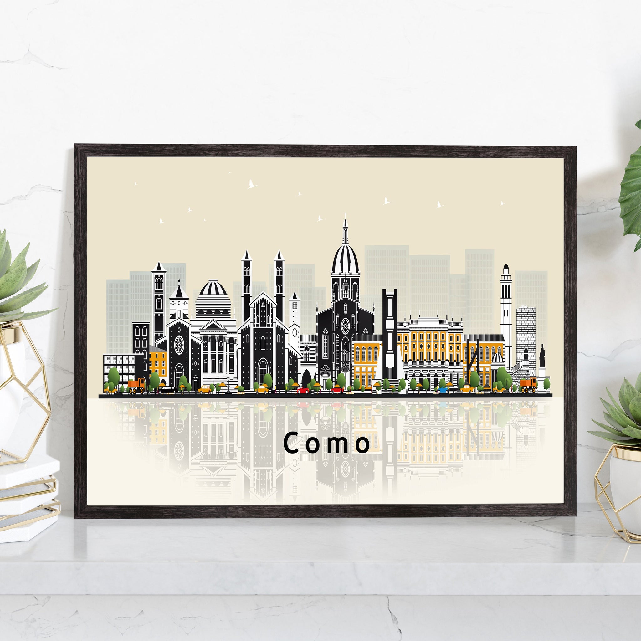 COMO ITALY Illustration skyline poster, Como Italy modern skyline cityscape poster print, Landmark map poster, Home wall art decoration