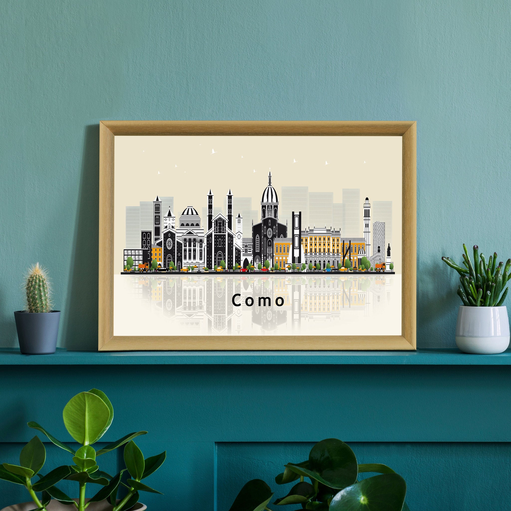 COMO ITALY Illustration skyline poster, Como Italy modern skyline cityscape poster print, Landmark map poster, Home wall art decoration