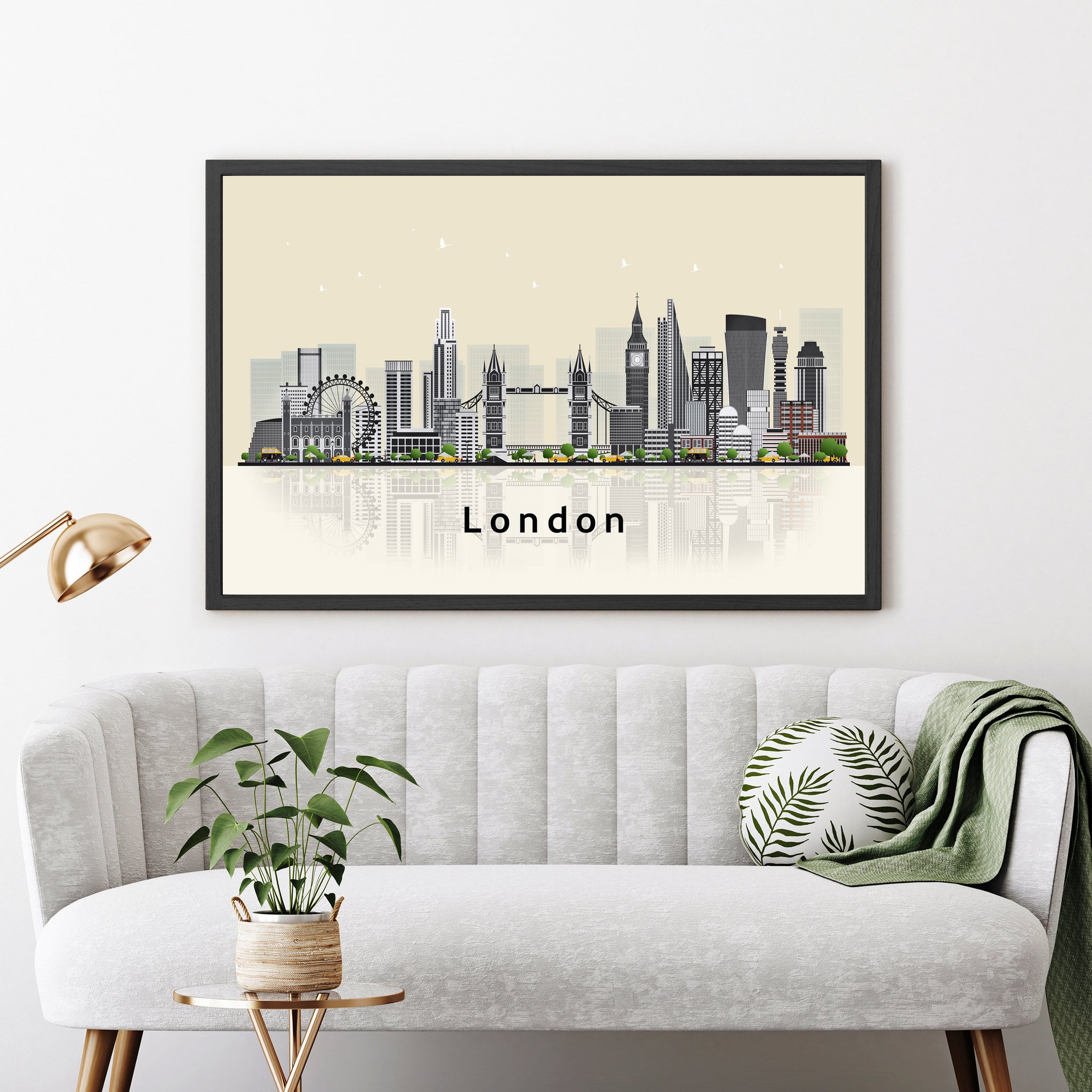 LONDON ENGLAND Illustration skyline poster, Modern skyline cityscape poster print, England landmark map poster, Home wall art decoration