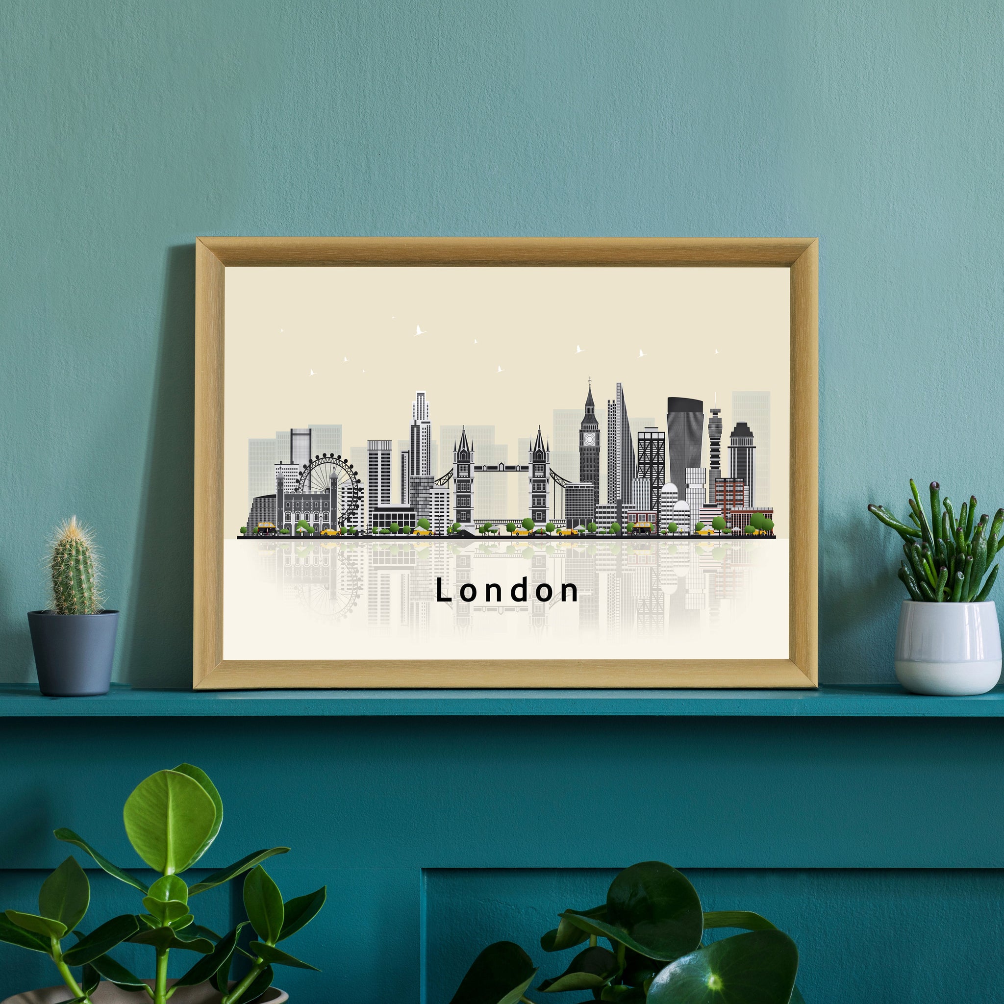 LONDON ENGLAND Illustration skyline poster, Modern skyline cityscape poster print, England landmark map poster, Home wall art decoration