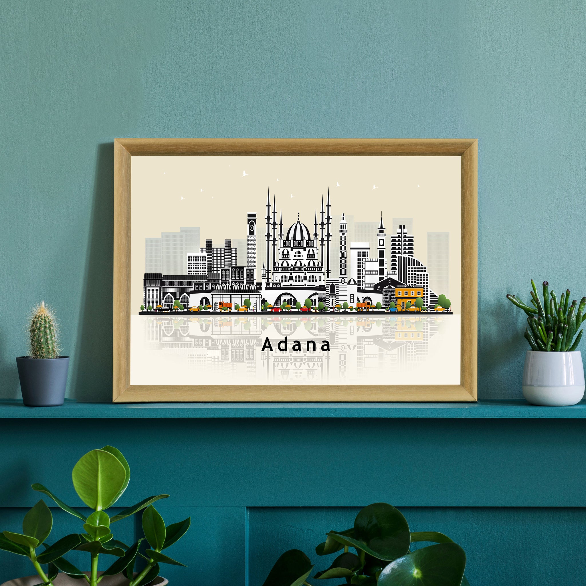 ADANA TURKEY Illustration skyline poster, Modern skyline cityscape poster print, Adana landmark map poster, Home wall art decoration