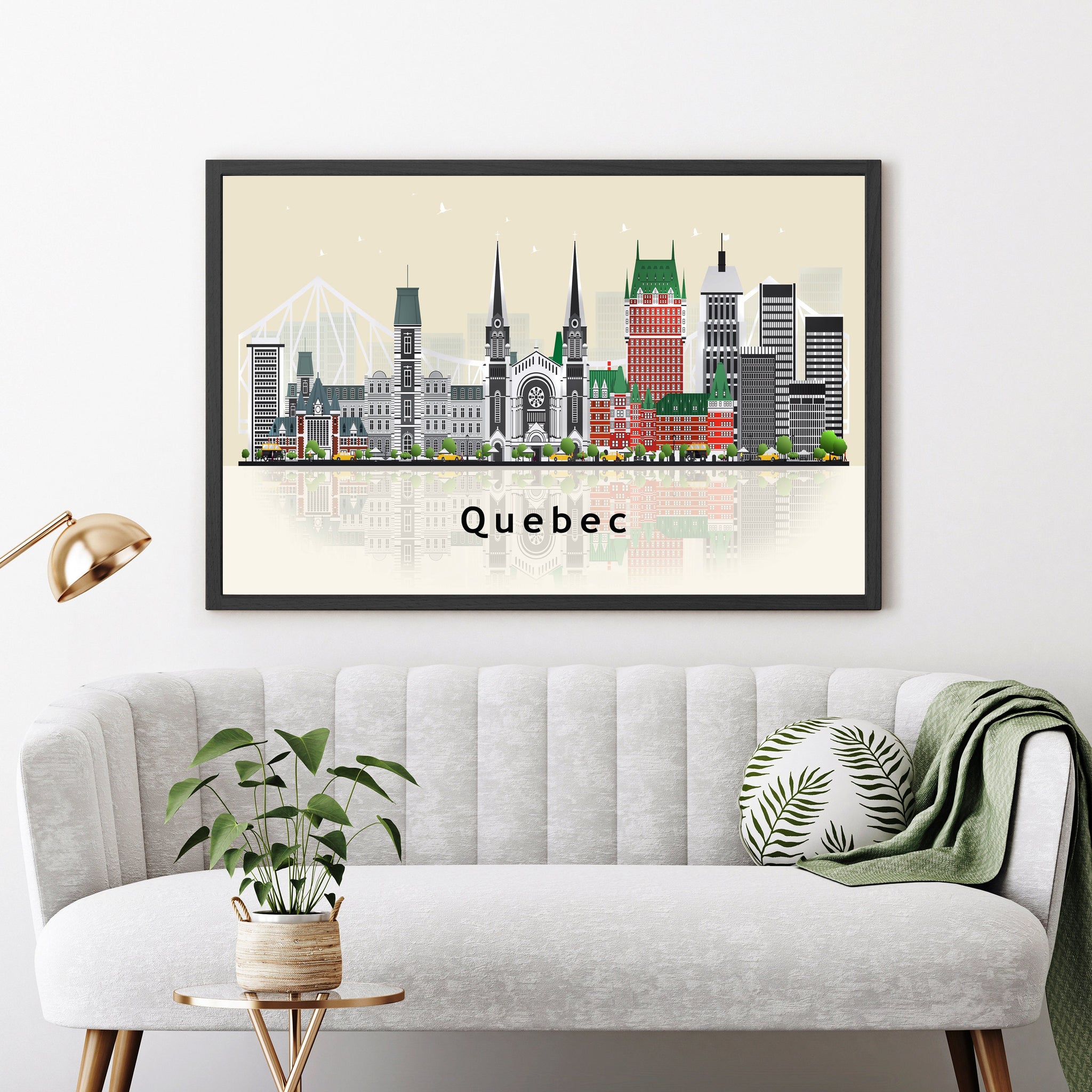 QUEBEC CANADA Illustration skyline poster print, Modern skyline cityscape poster print, Canada landmark map poster, Home wall decoration