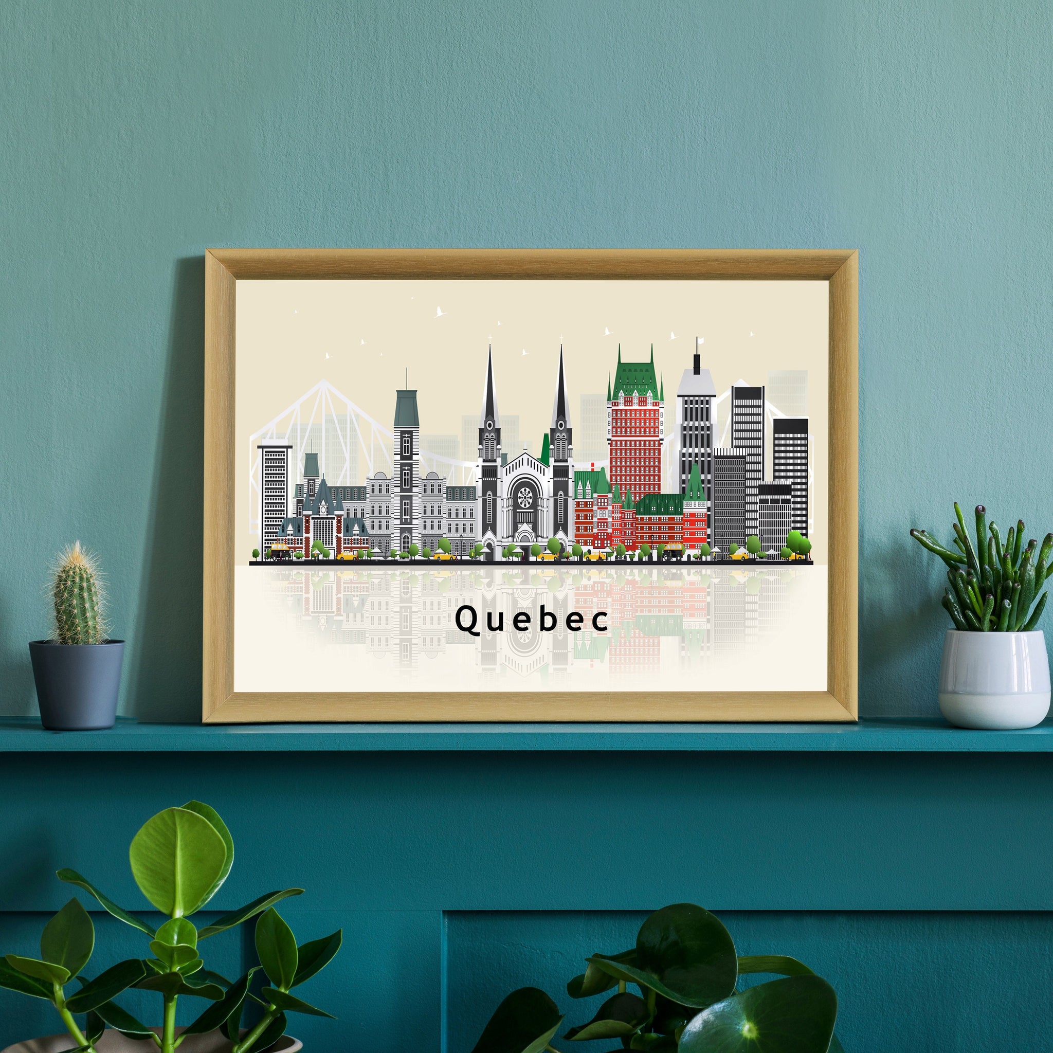 QUEBEC CANADA Illustration skyline poster print, Modern skyline cityscape poster print, Canada landmark map poster, Home wall decoration