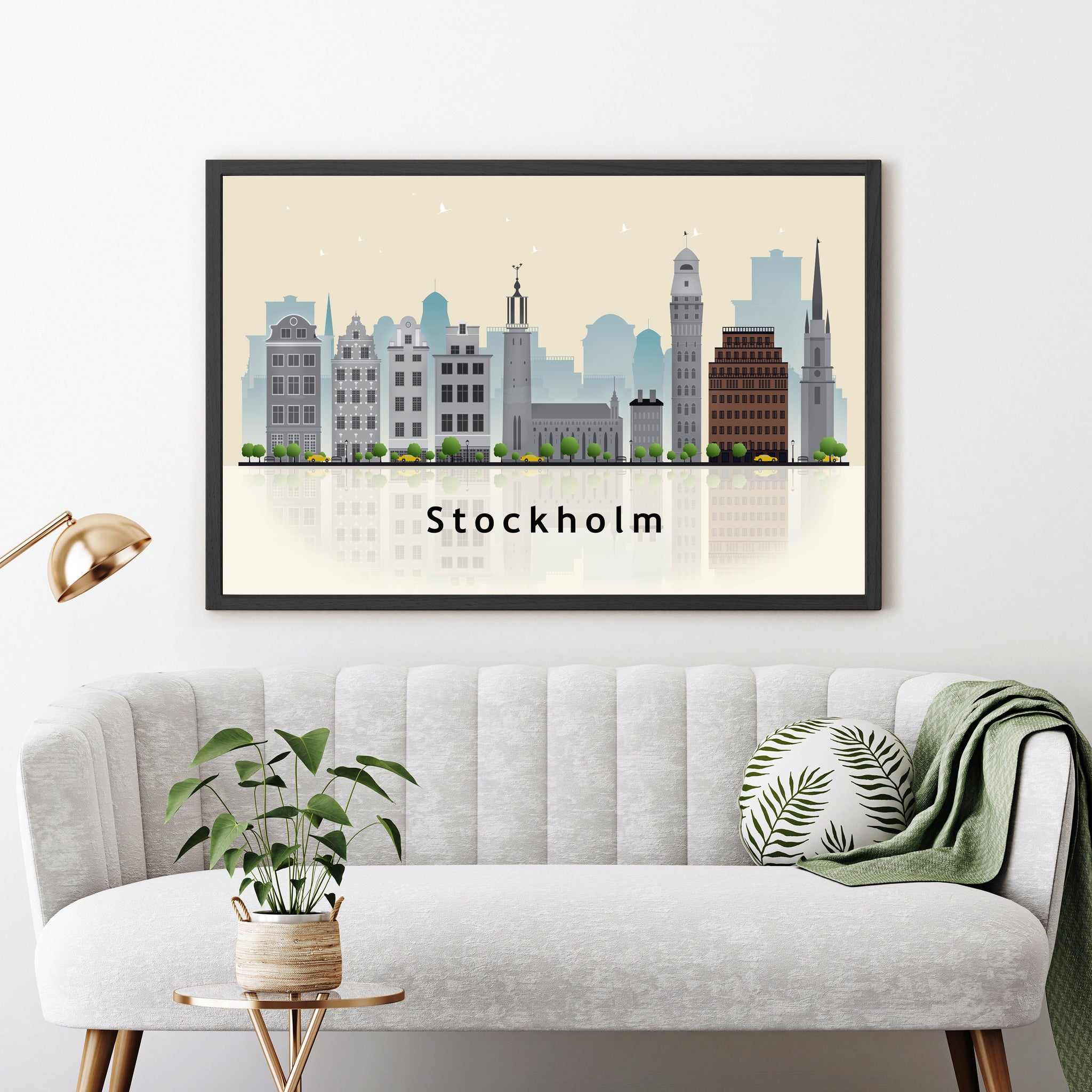 STOCKHOLM SWEDEN Illustration skyline poster, Modern skyline cityscape poster print, Sweden landmark map poster, Home wall art decoration