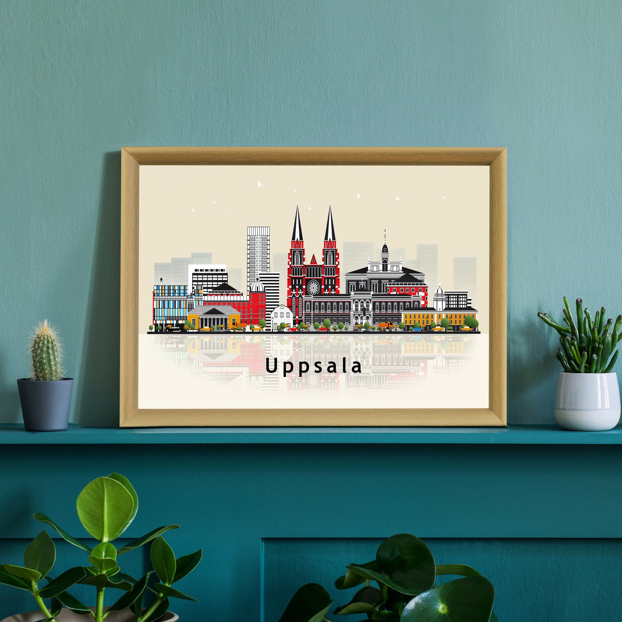 UPPSALA SWEDEN Illustration skyline poster, Modern skyline cityscape poster print, Uppsala landmark map poster, Home wall art decoration