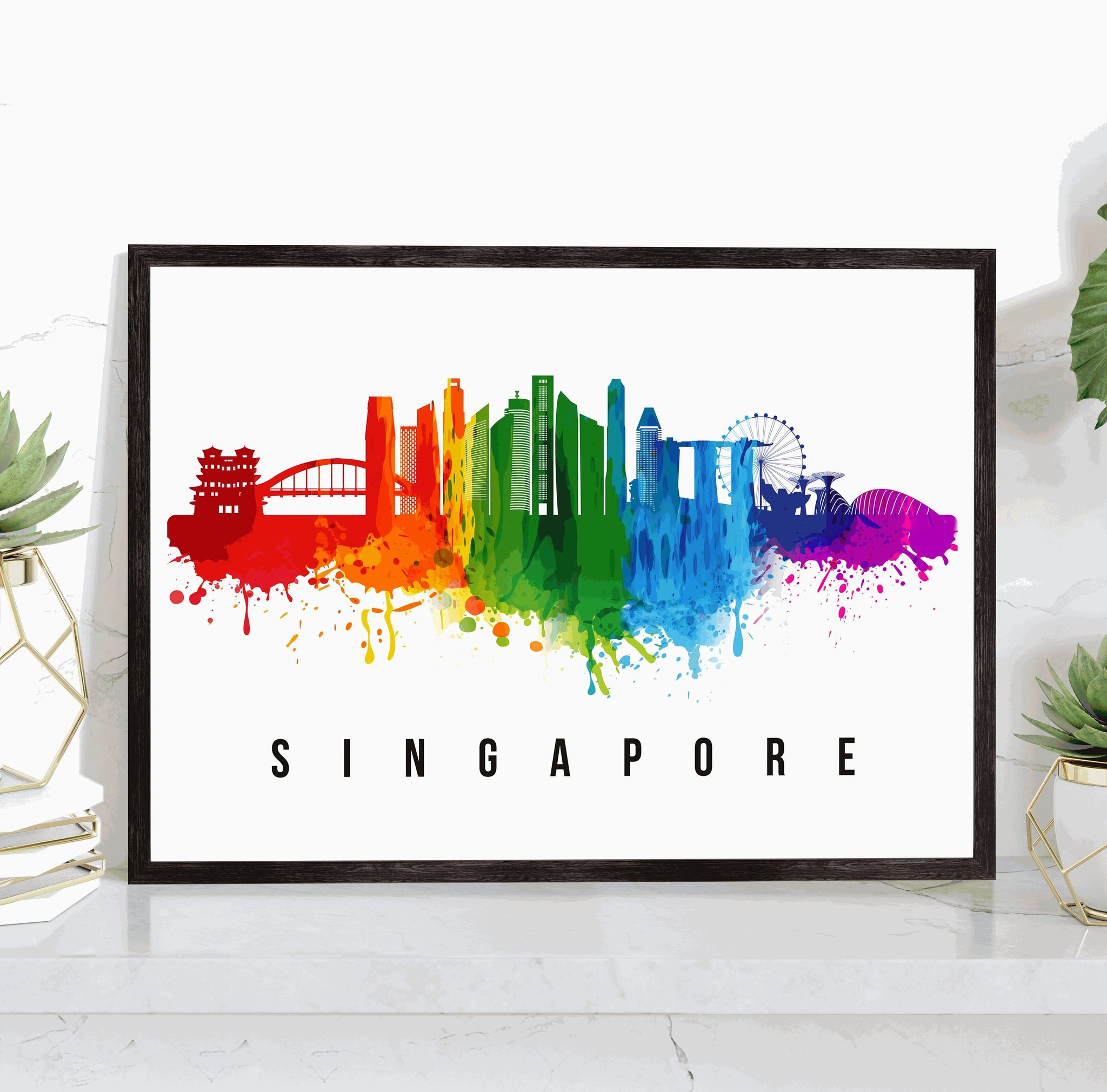 SINGAPORE CITY - SINGAPORE Poster,  Skyline Poster Cityscape and Landmark Singapore City Illustration Home Wall Art, Office Decor