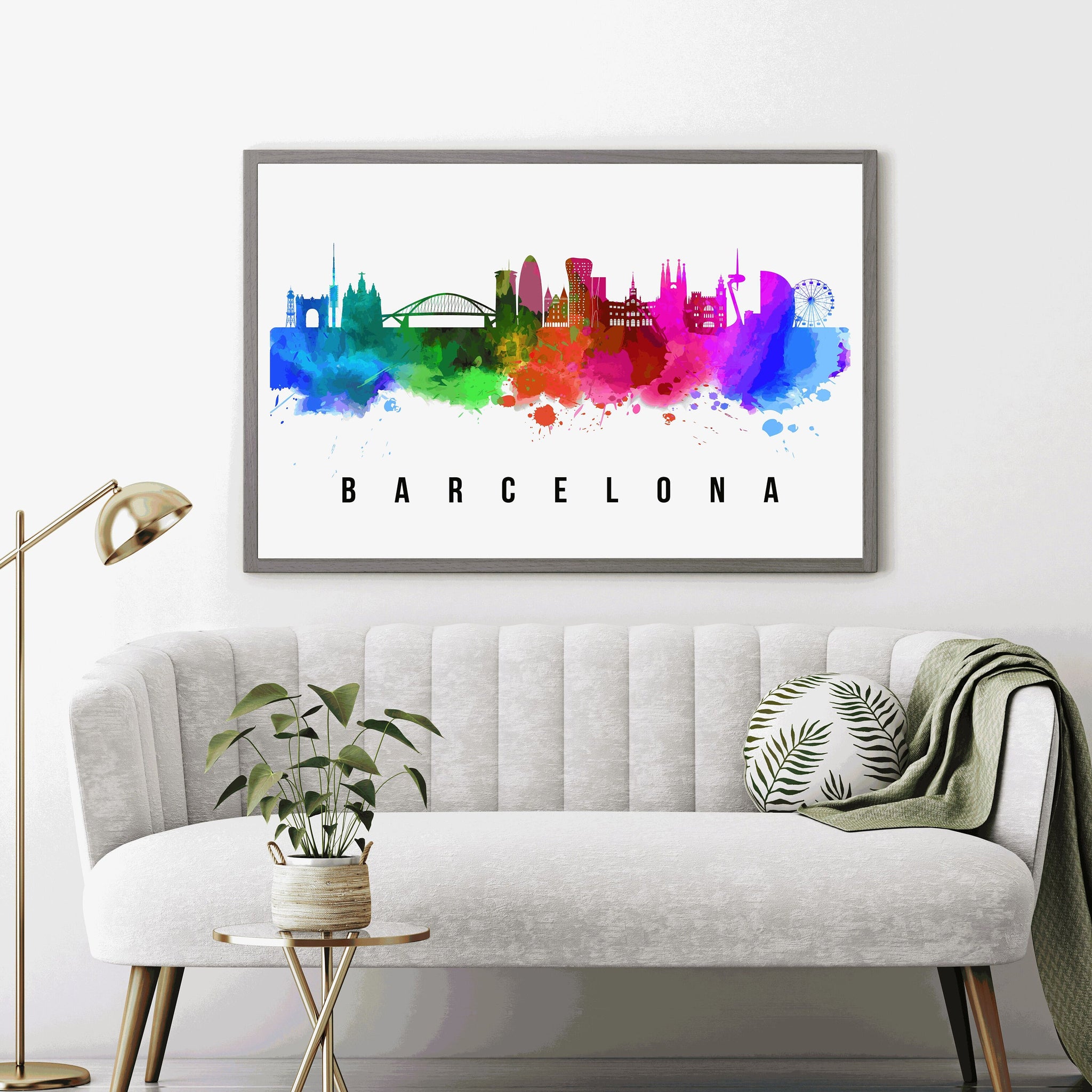 BARCELONA - SPAIN Poster,  Skyline Poster Cityscape and Landmark Barcelona Illustration Home Wall Art, Office Decor