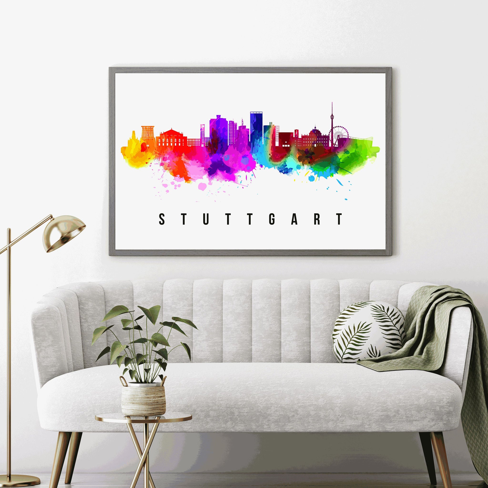 STUTTGART - GERMANY Poster, Skyline Poster Cityscape and Landmark Stuttgart Illustration Home Wall Art, Office Decor