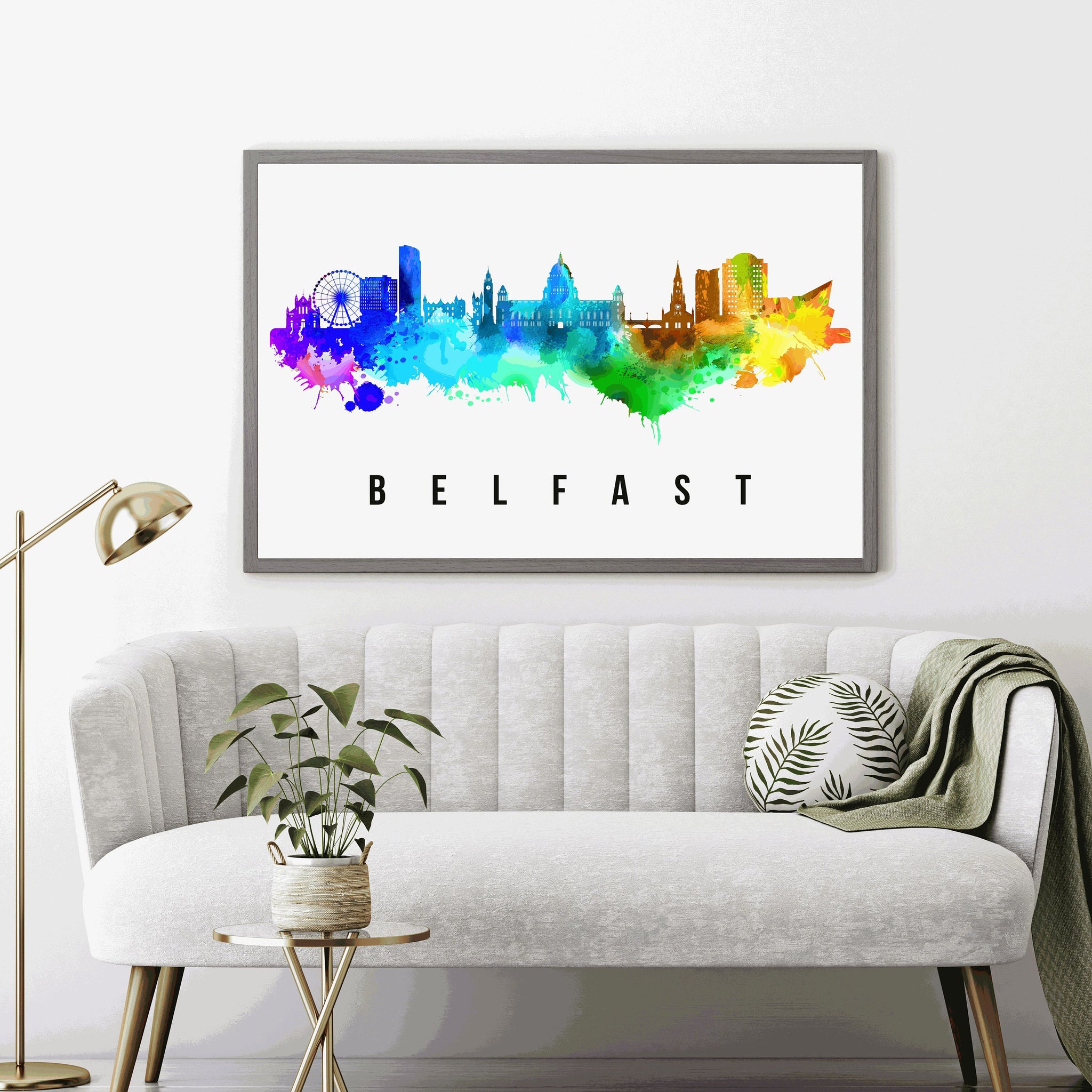 BELFAST - NORTHERN IRELAND Poster, Skyline Poster Cityscape and Landmark Belfast City Illustration Home Wall Art, Office Decor