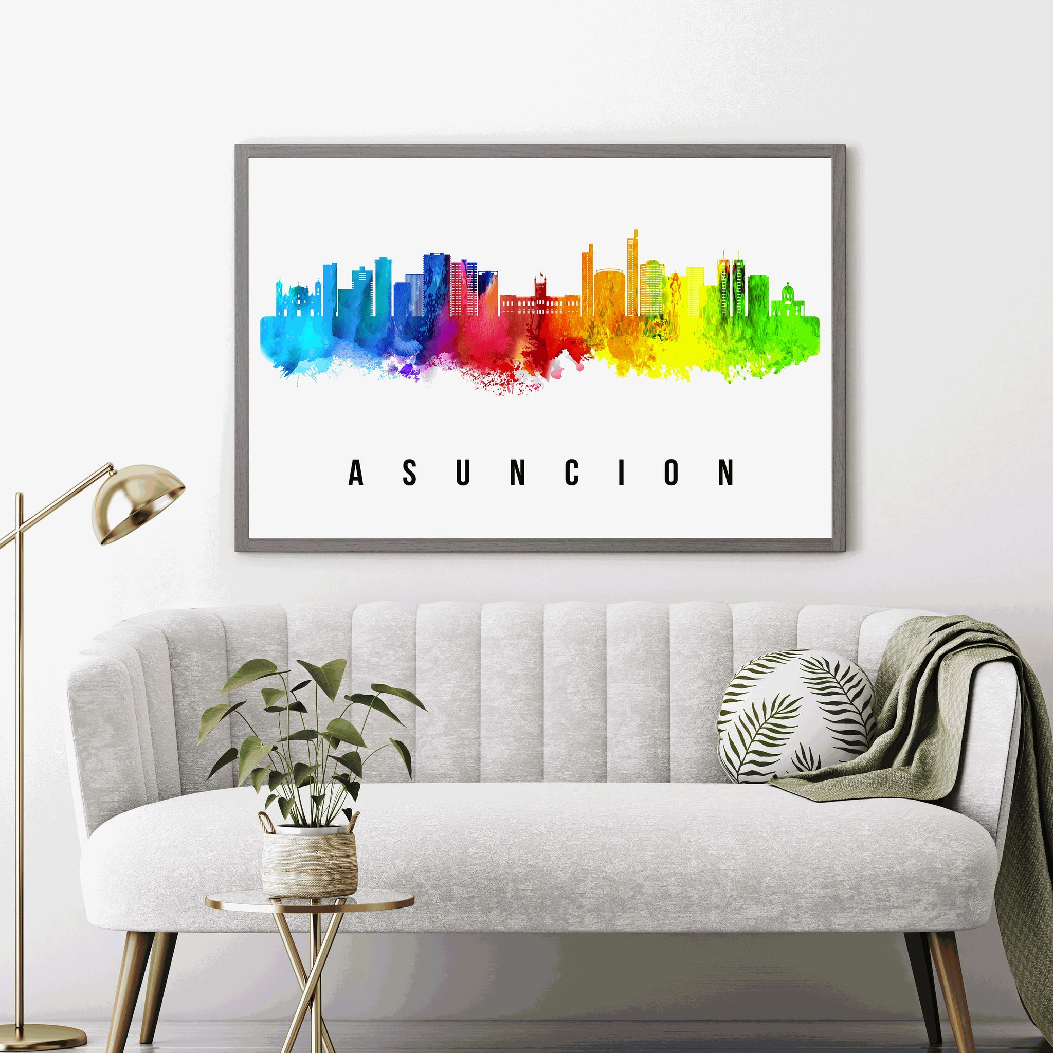 ASUNCION - PARAGUAY Poster, Skyline Poster Cityscape and Landmark Asuncion City Illustration Home Wall Art, Office Decor