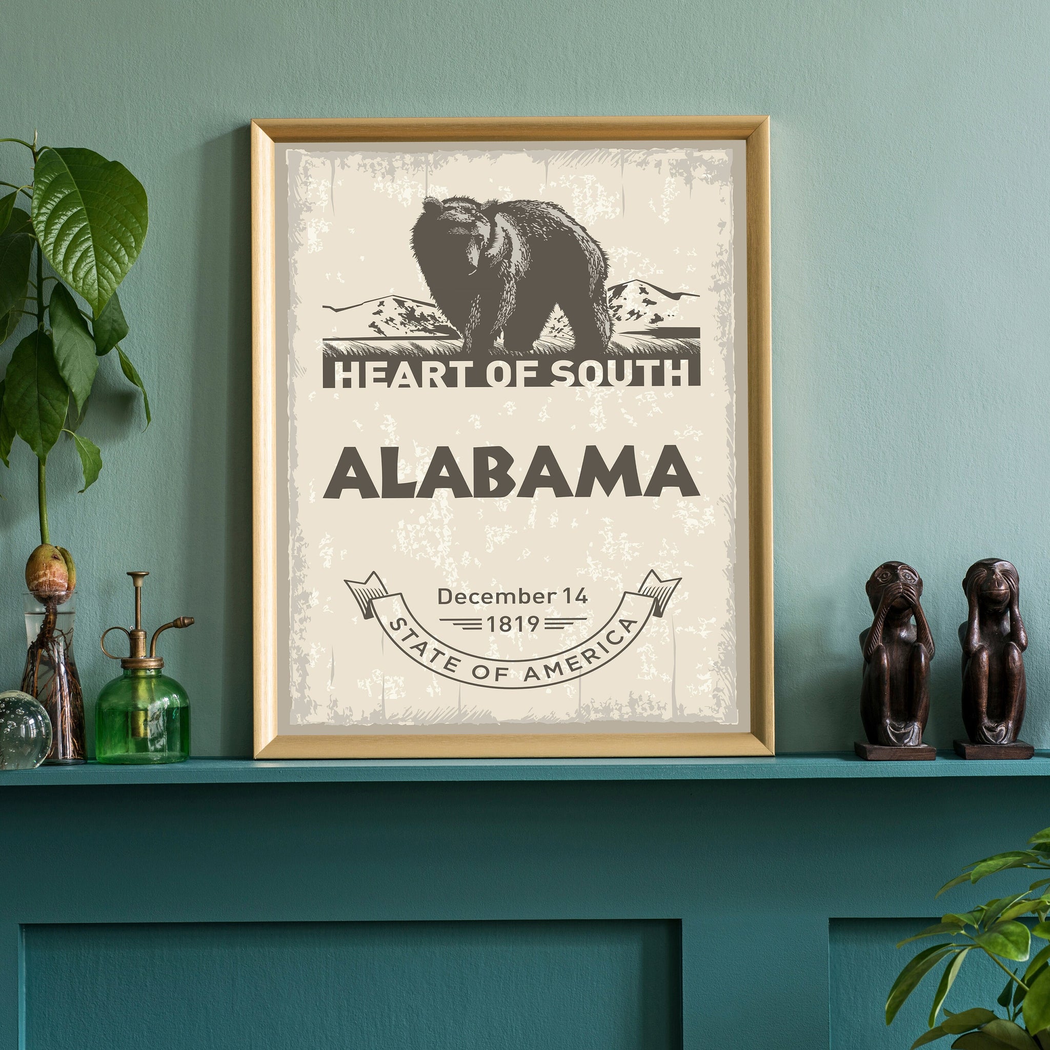 Alabama State Symbol Poster, Alabama Poster Print, Alabama State Emblem Poster, Retro Travel State Poster, Home and Office Wall Art