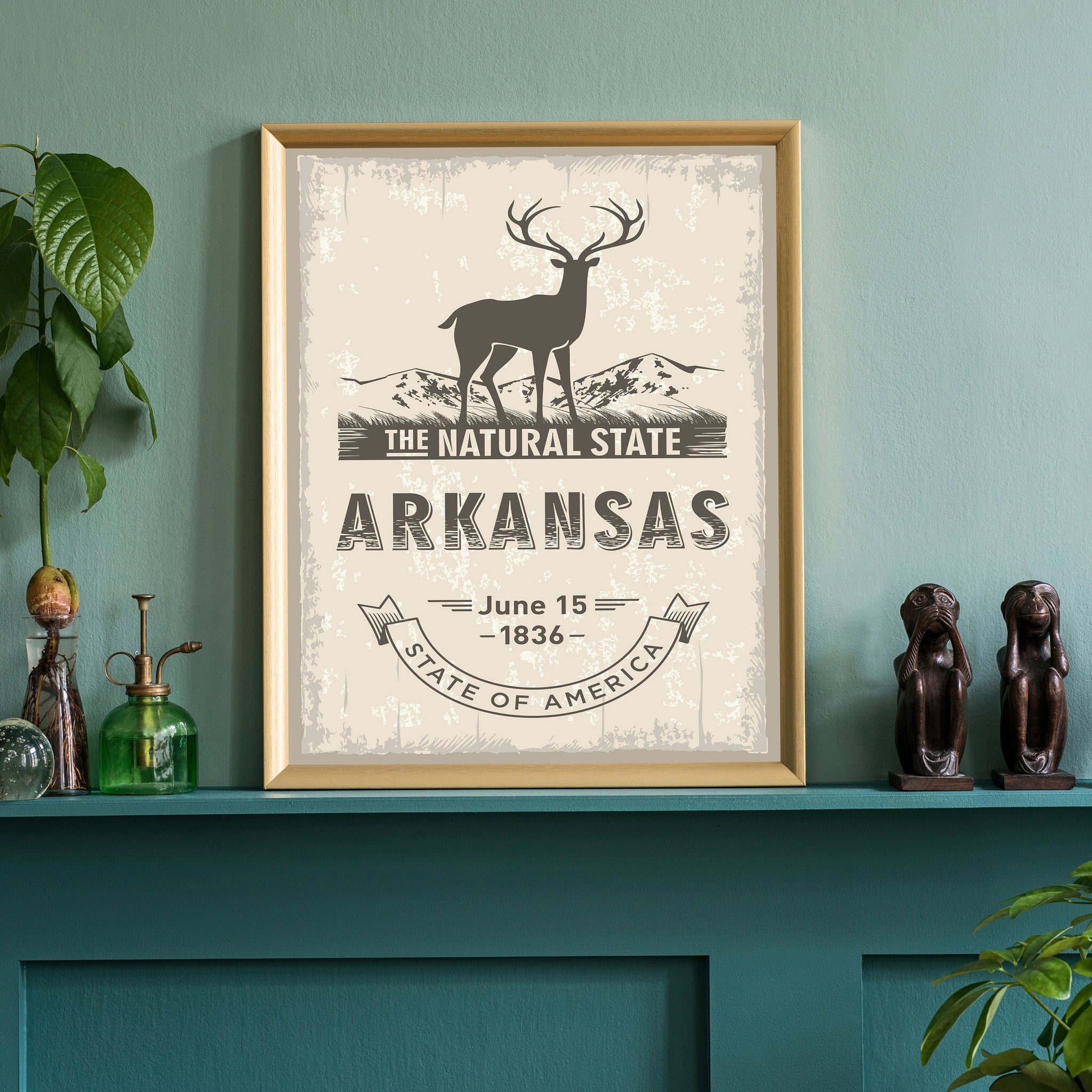 Arkansas State Symbol Poster, Arkansas State Poster Print, Arkansas State Emblem Poster, Retro Travel State Poster, Home and Office Wall Art