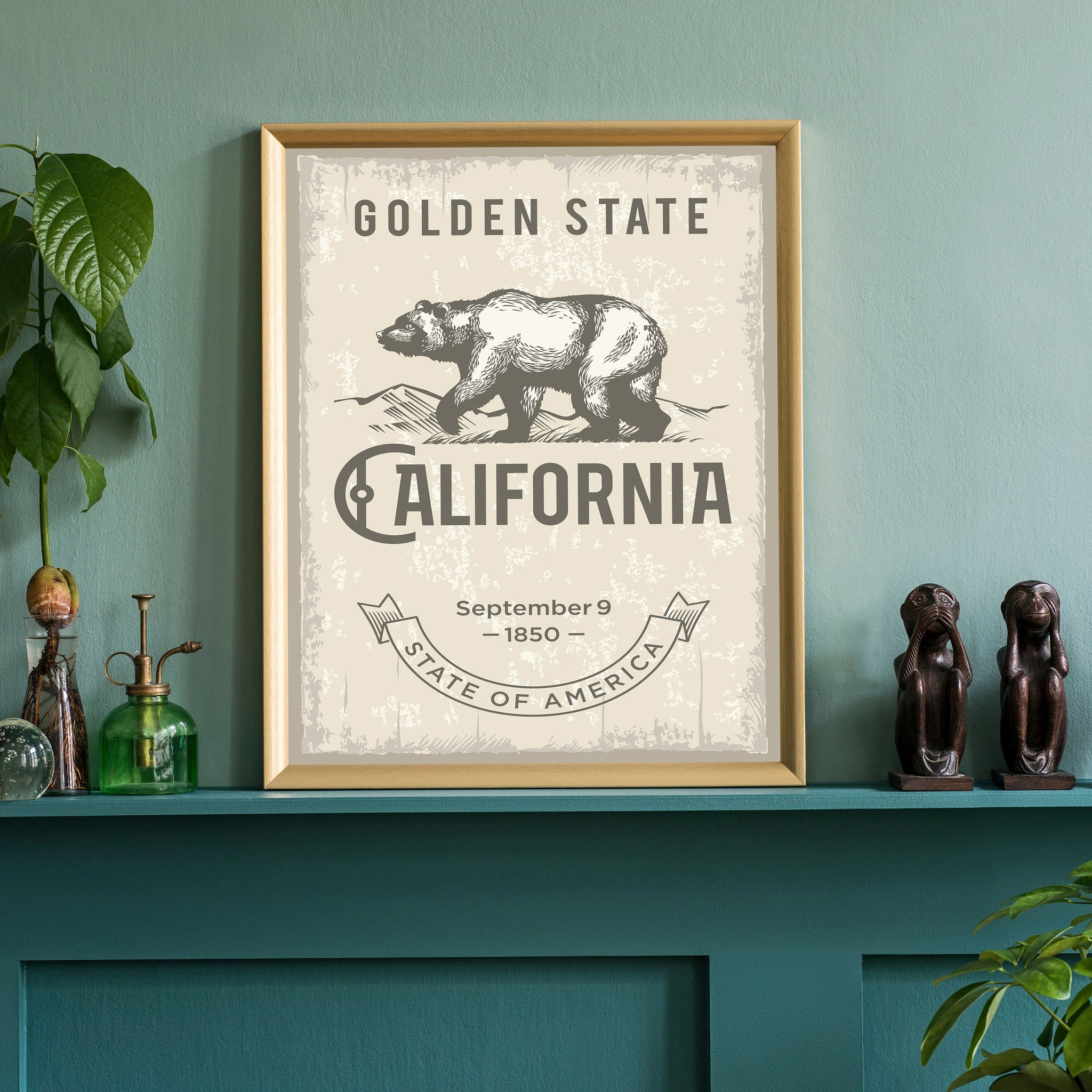 California State Symbol Poster, California State Poster Print, California State Emblem, Retro Travel State Poster, Home and Office Wall Art