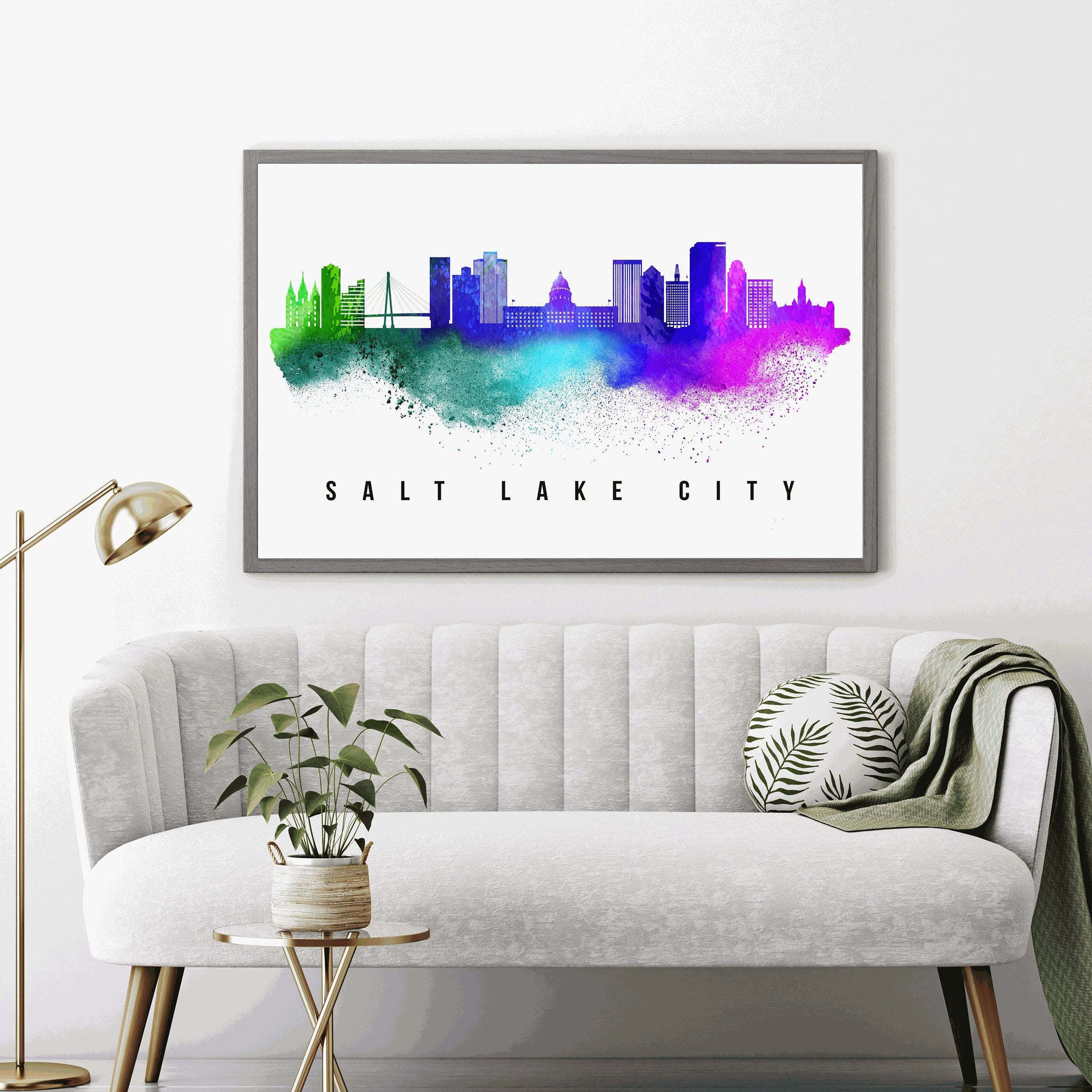 Salt Sake City - Utah Skyline Poster, Salt Sake Cityscape Painting, Salt Sake City Landmark and Cityscape Print, Home and Office Wall Art