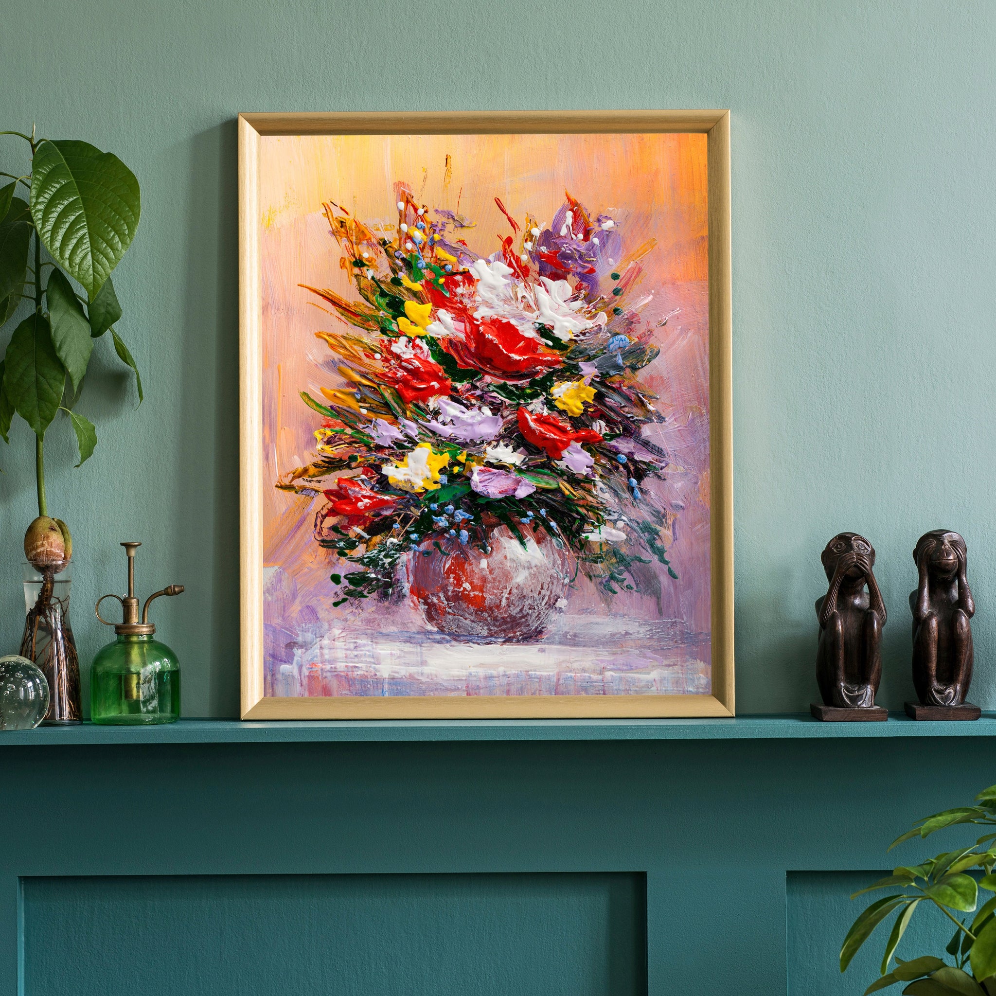 Flowers Oil Painting, Flowers Still Life Poster Prints, Flower Painting Prints , Floral Texture Oil Painting Home Office Wall Art Decoration