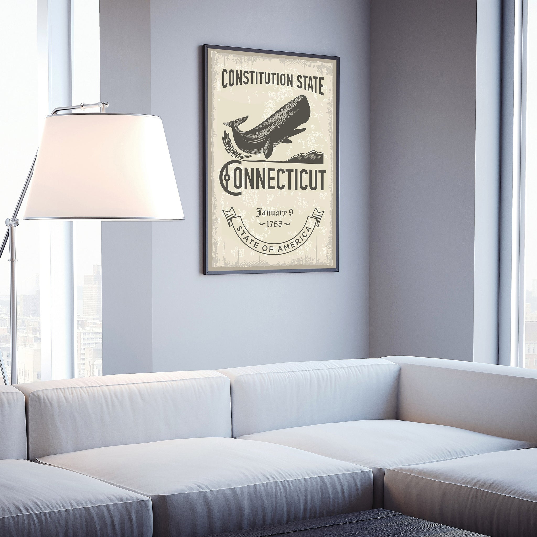 Connecticut State Symbol Poster, Connecticut State Poster Print, Connecticut State Emblem Poster, Retro Travel Poster, Home, Office Wall Art