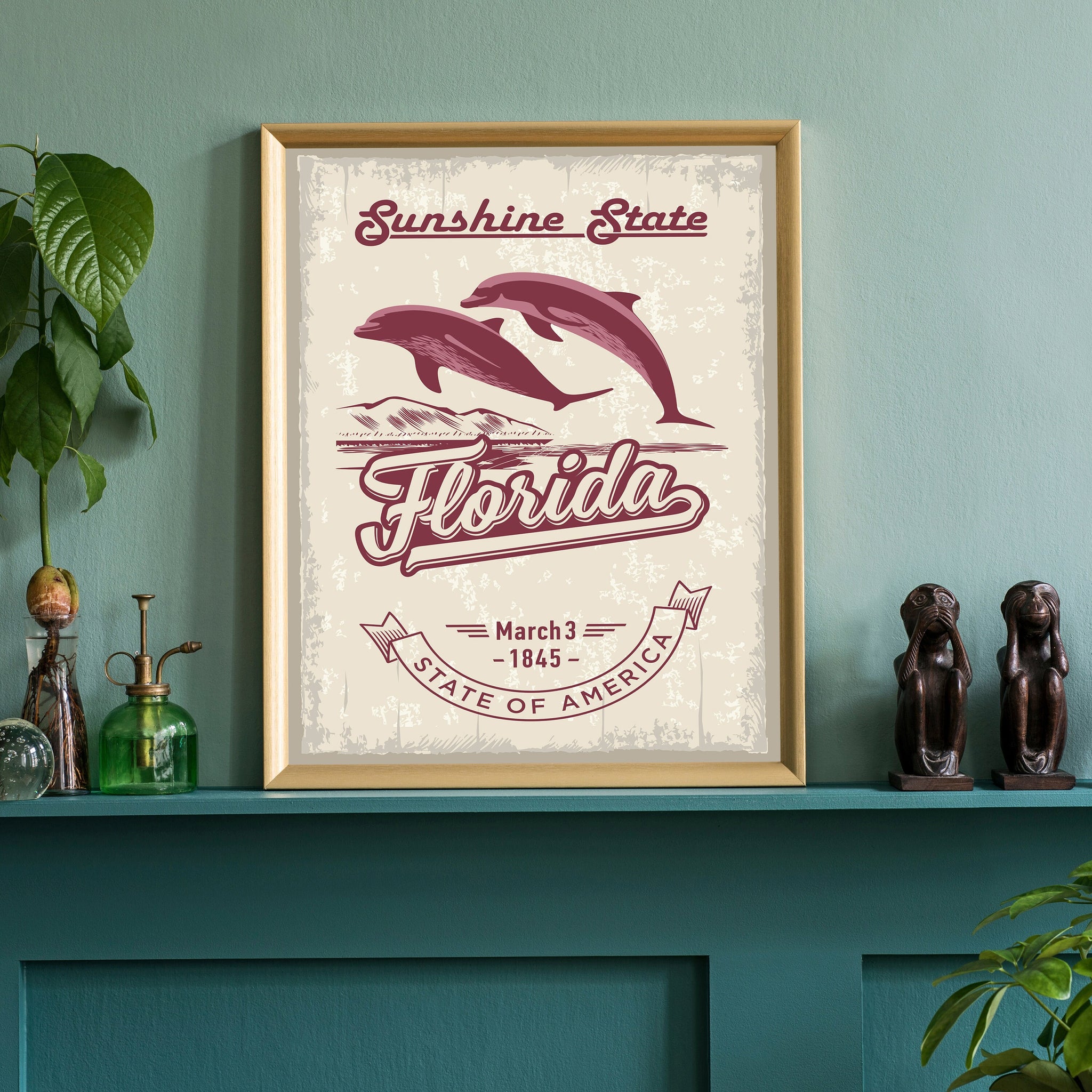 Florida State Symbol Poster, Florida State Poster Print, Florida State Emblem Poster, Retro Travel State Poster, Home and Office Wall Art