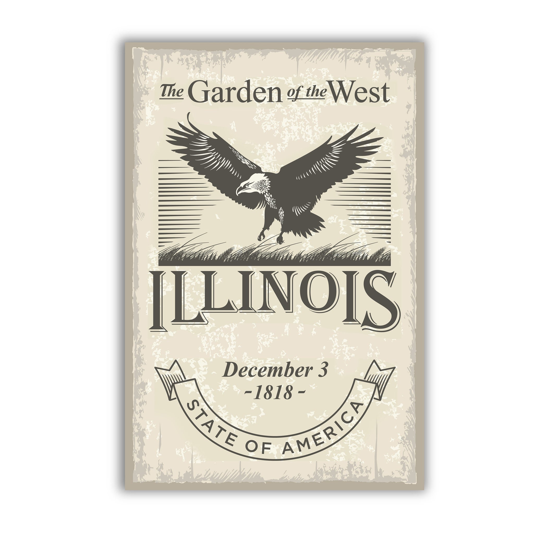 Illinois State Symbol Poster, Illinois State Poster Print, Illinois State Emblem Poster, Retro Travel State Poster, Home and Office Wall Art