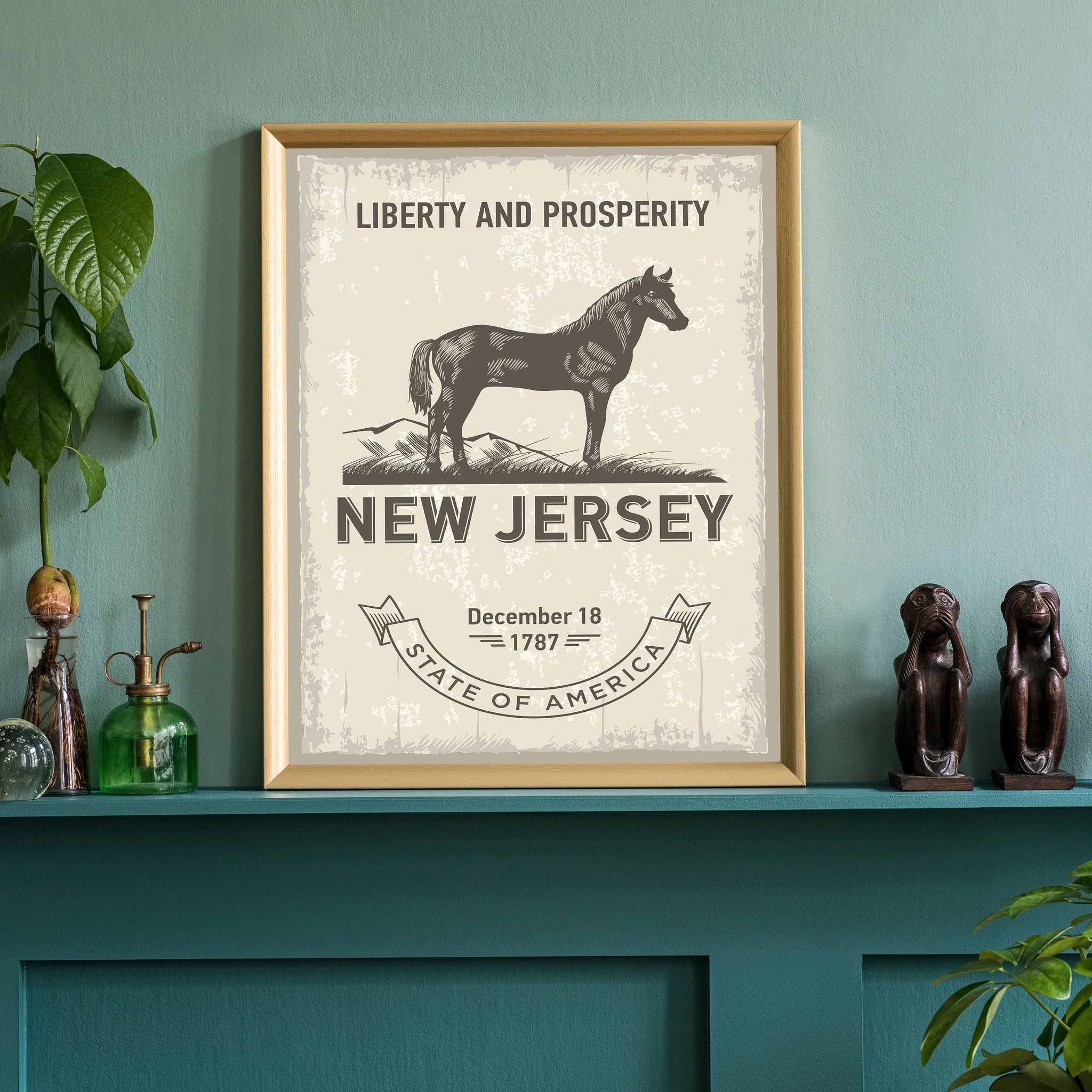 New Jersey State Symbol Poster, New Jersey State Poster Print, State Emblem Poster, Retro Travel State Poster, Home - Office Wall Art