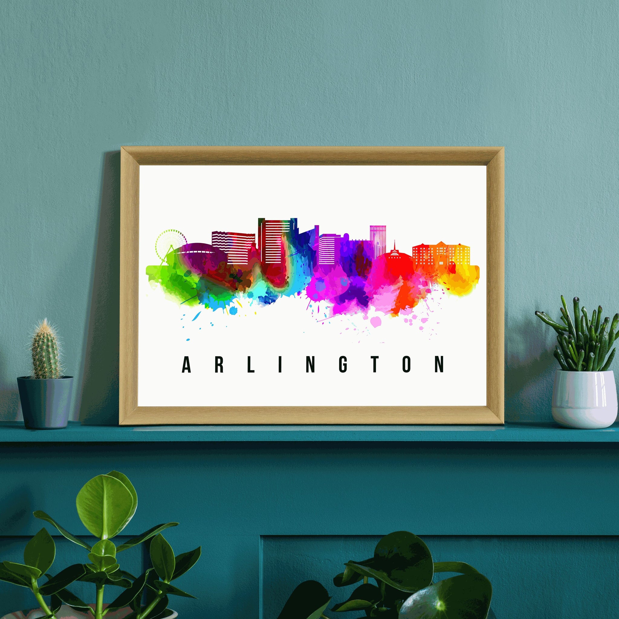 Arlington Skyline Texas Poster, Cityscape Painting, Arlington - Texas Cityscape and Landmark Print, Home Wall Art, Office Wall Decor