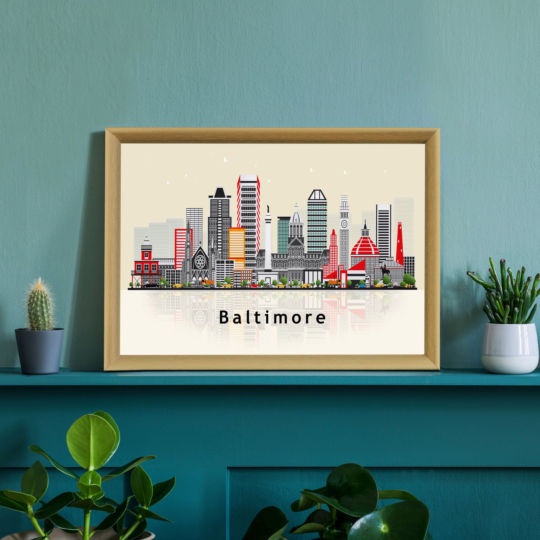 BALTIMORE MARYLAND Illustration skyline poster, Maryland modern skyline cityscape poster, Landmark home wall art print, Office decoration