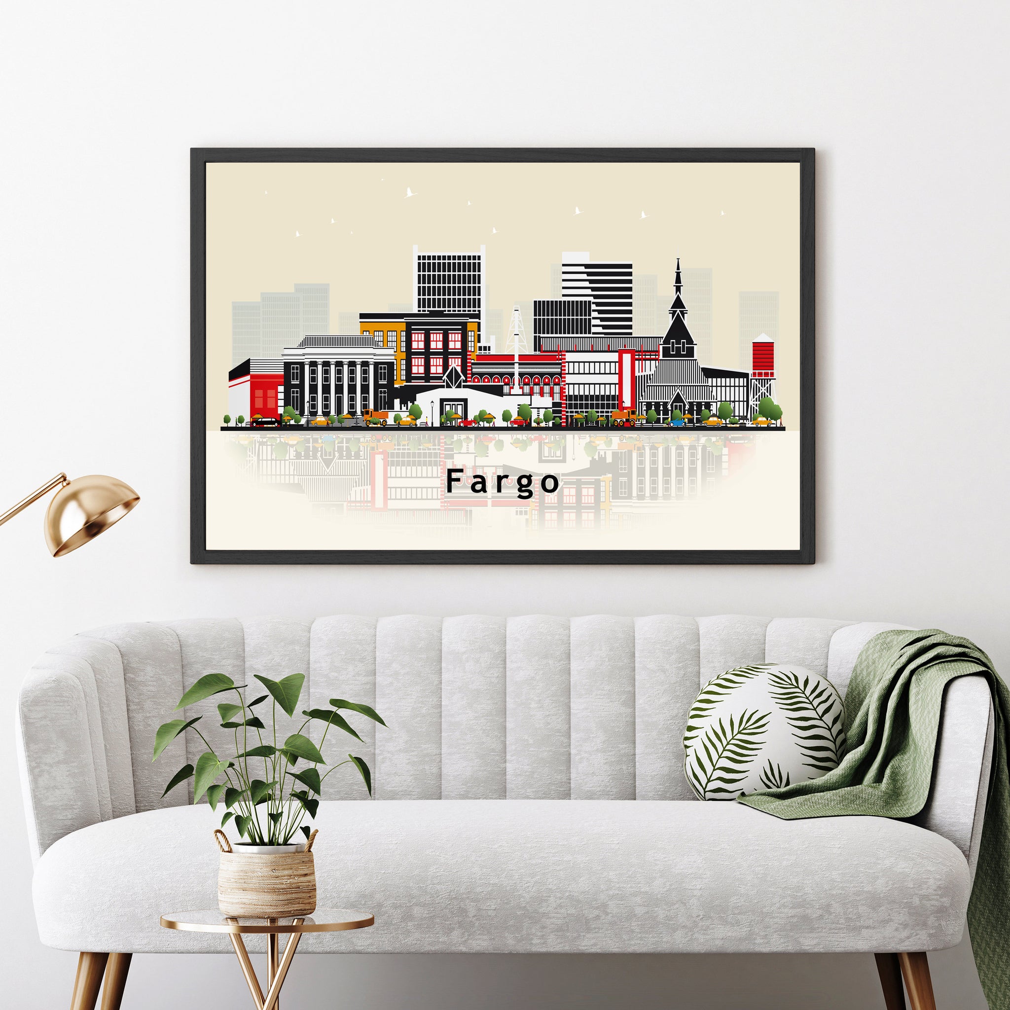 FARGO NORTH DAKOTA Illustration skyline poster, Texas state modern skyline cityscape poster, Landmark art print, Home wall decoration