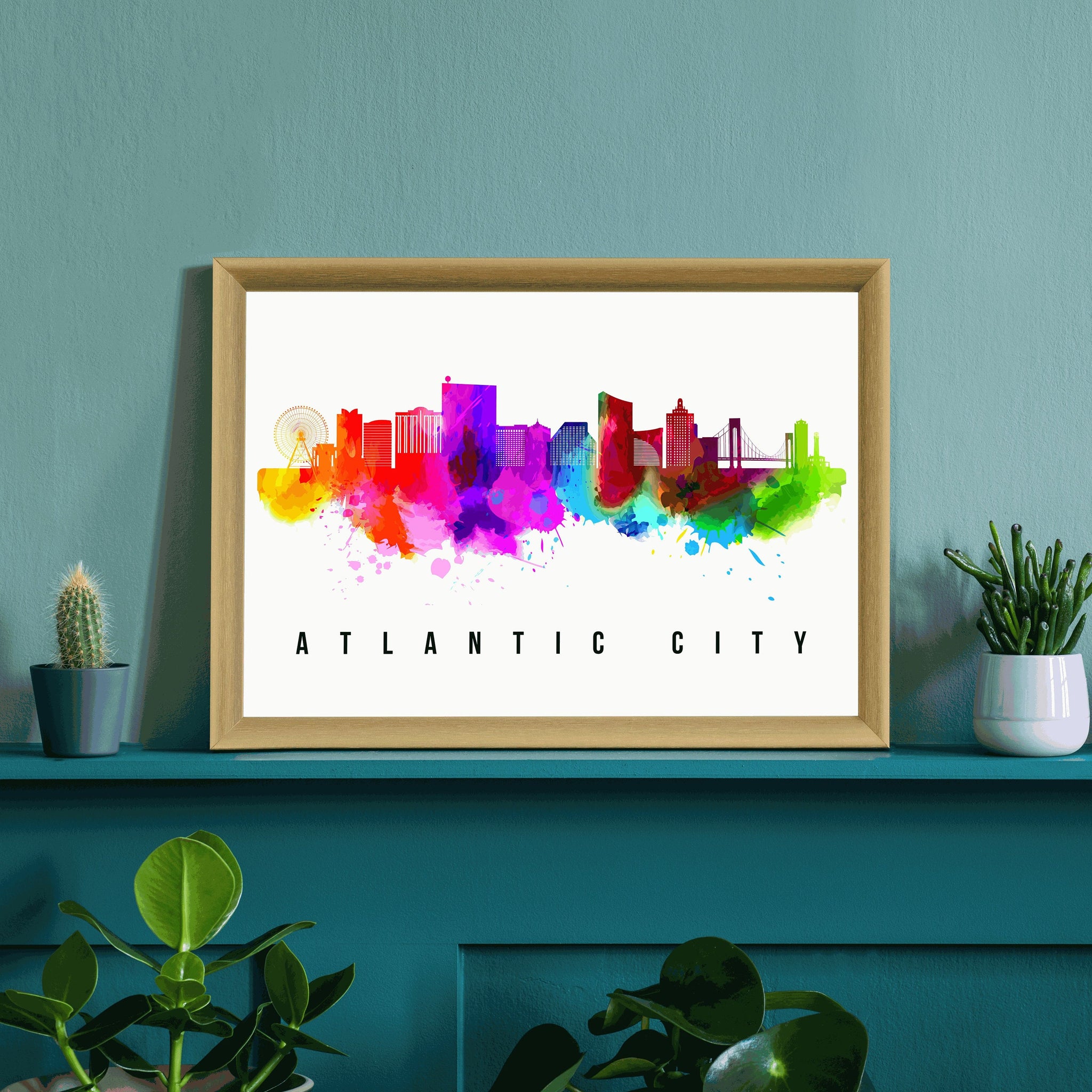 Atlantic City - New Jersey Skyline Poster, Cityscape Painting, Atlantic City Poster, Cityscape and Landmark Print, Home and Office Wall Art