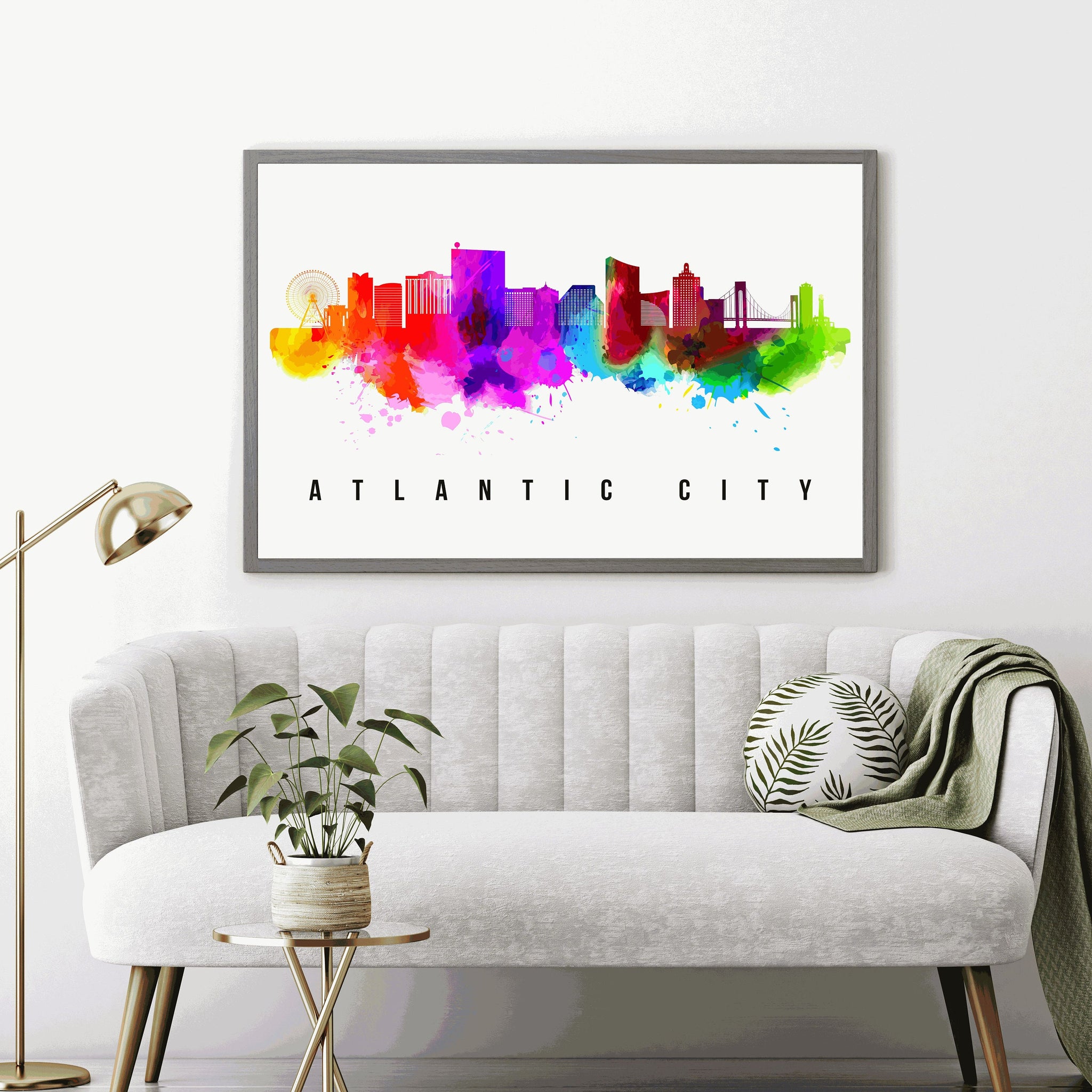 Atlantic City - New Jersey Skyline Poster, Cityscape Painting, Atlantic City Poster, Cityscape and Landmark Print, Home and Office Wall Art