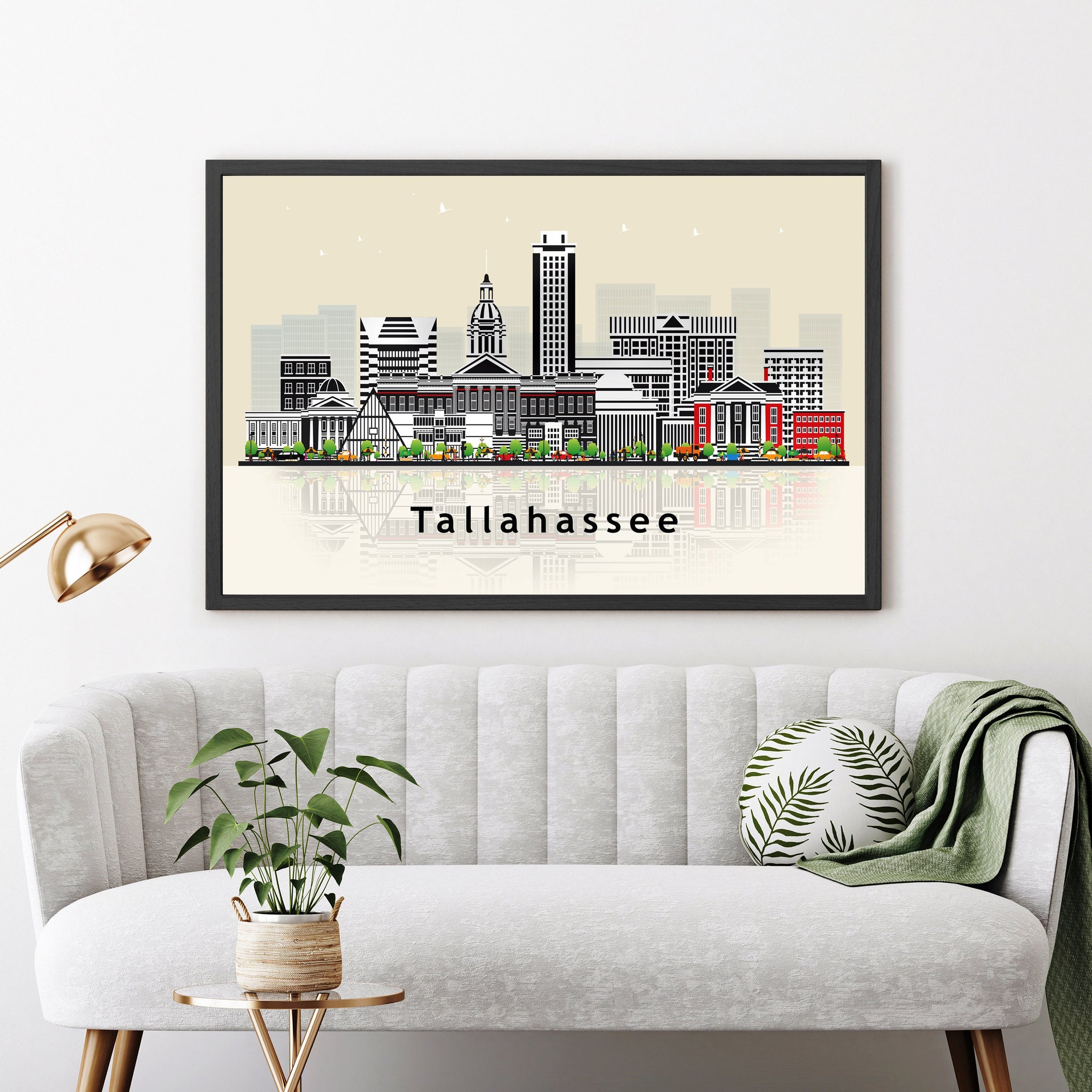 TALLAHASSEE FLORIDA Illustration skyline poster, Florida state modern skyline cityscape poster print, Landmark poster map, Home wall art