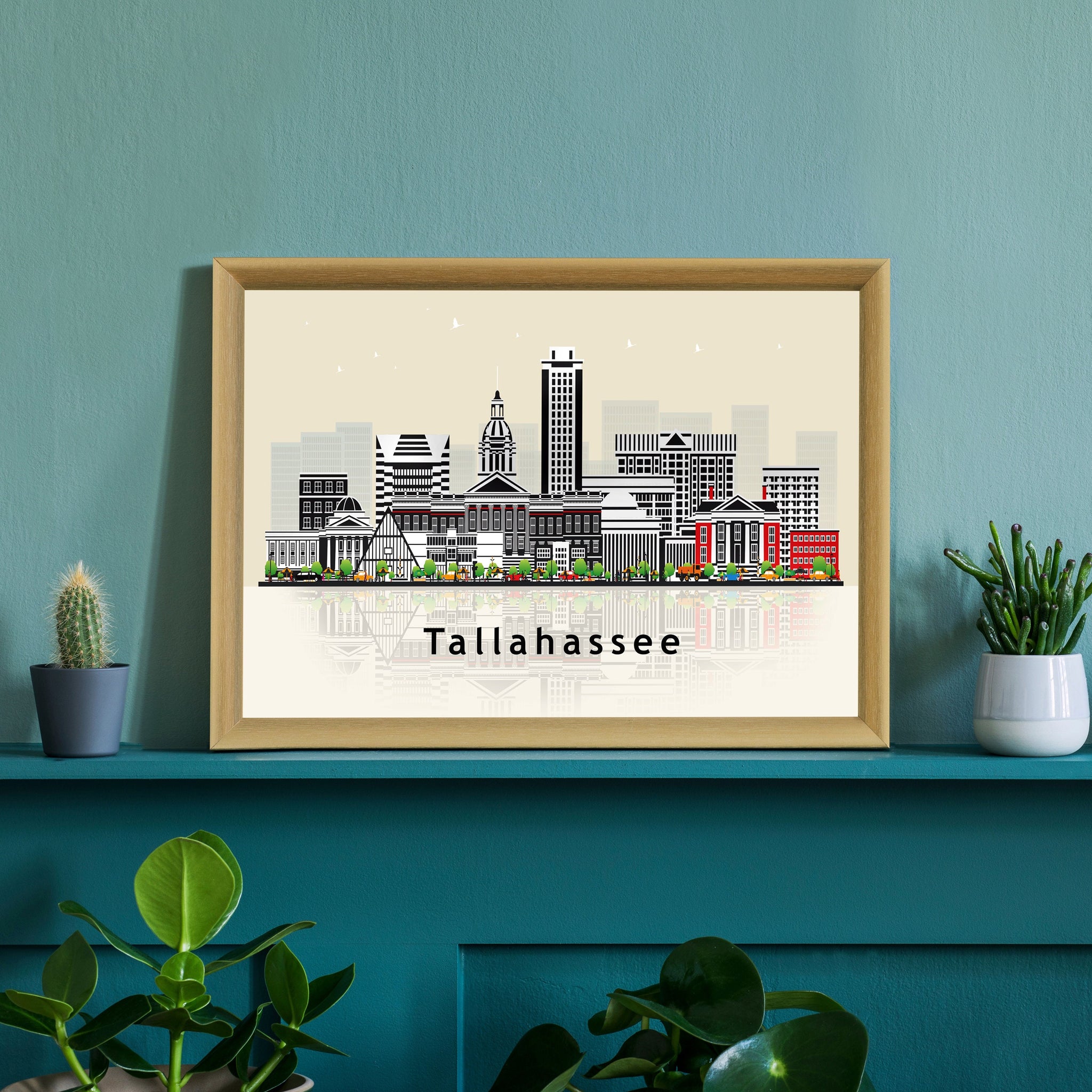 TALLAHASSEE FLORIDA Illustration skyline poster, Florida state modern skyline cityscape poster print, Landmark poster map, Home wall art