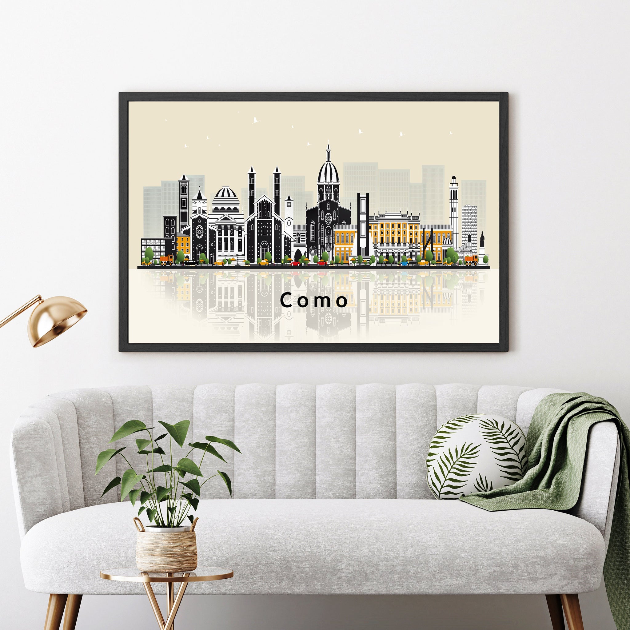 COMO ITALY Illustration skyline poster, Como Italy modern skyline cityscape poster print, Landmark map poster, Home wall art decoration