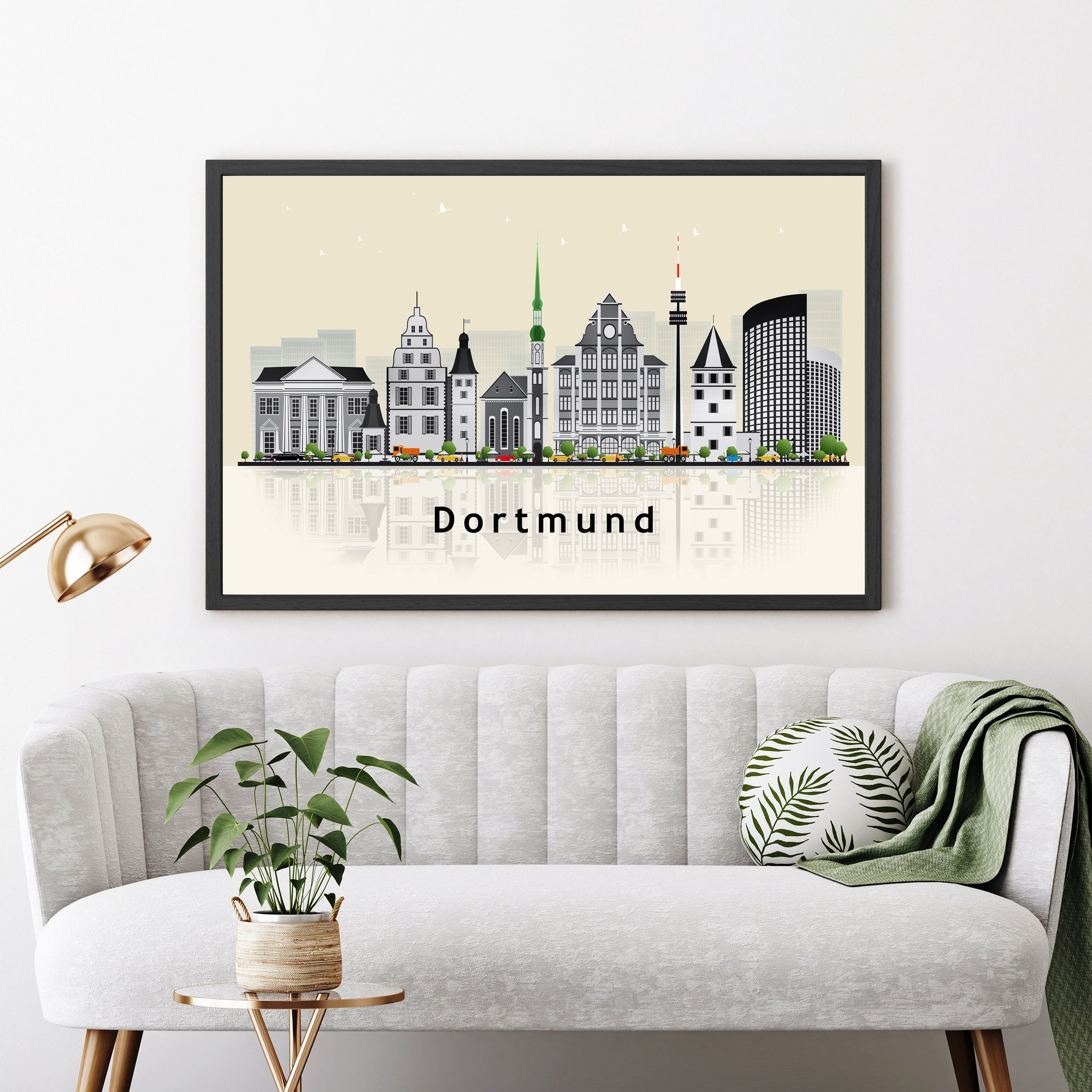 DORTMUND GERMANY Illustration skyline poster, Dortmund modern skyline cityscape poster print, Landmark map poster, Home wall art decoration